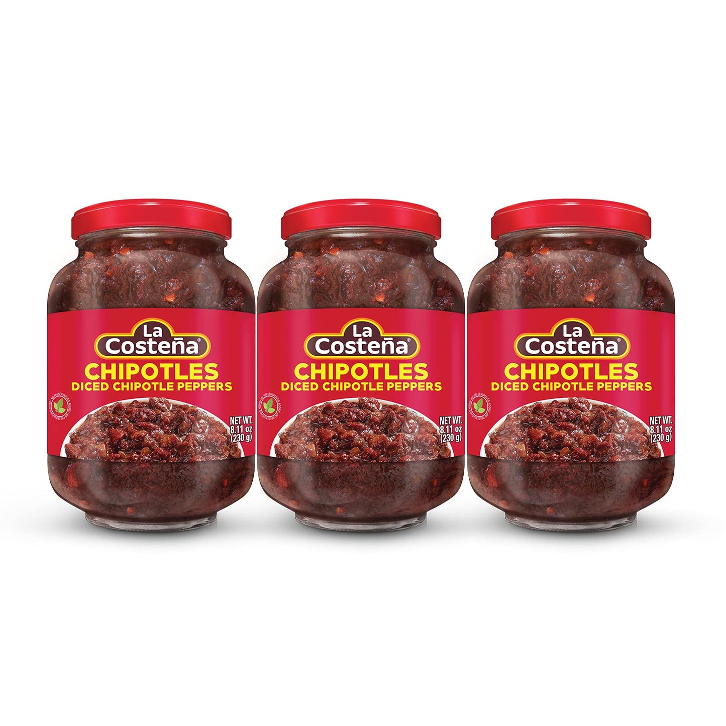 La Costeña Diced Chipotle Peppers, 8.11 Ounce Jar, Pack of 3