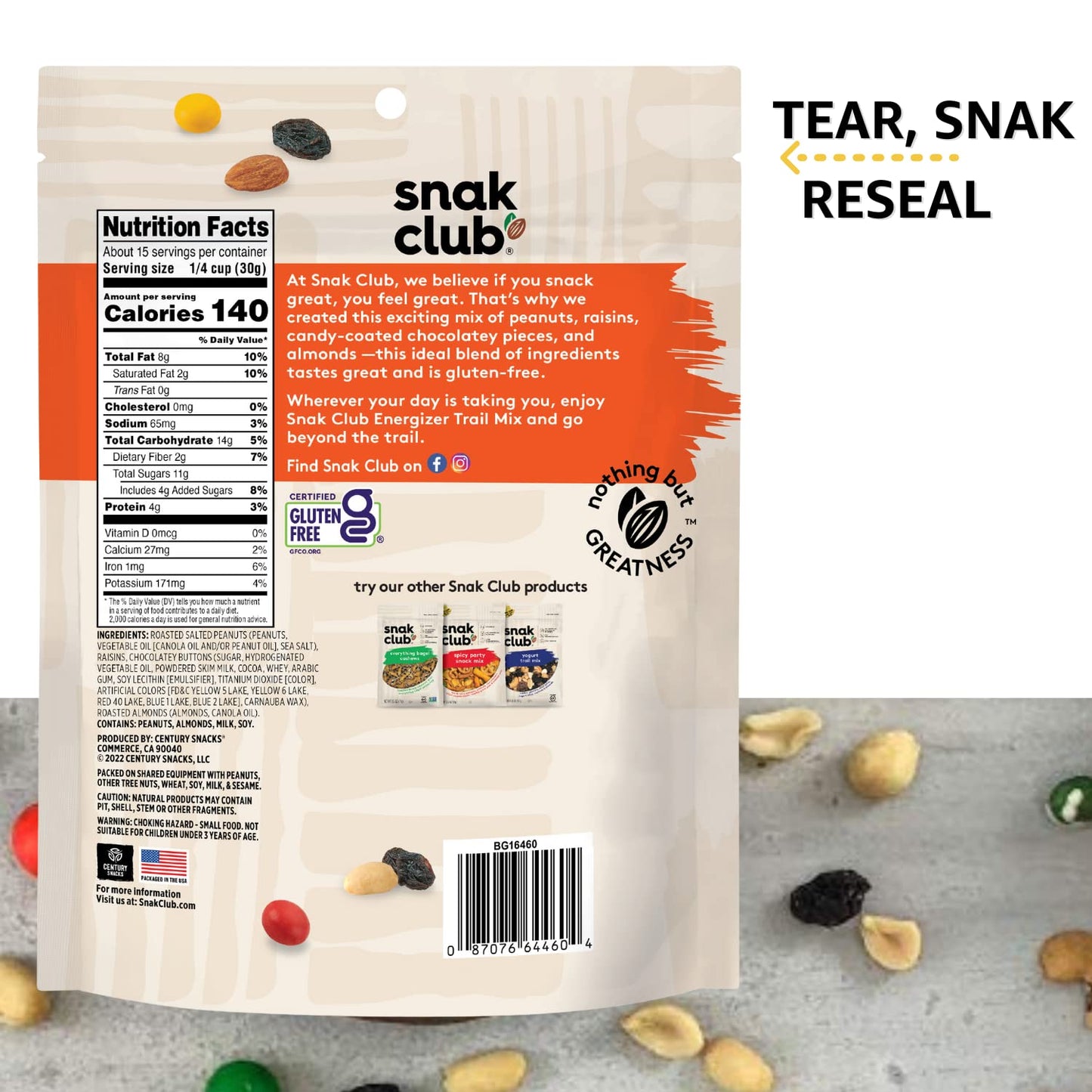 Snak Club Energizer Trail Mix, Gluten Free, 1 Pound (Pack Of 6)