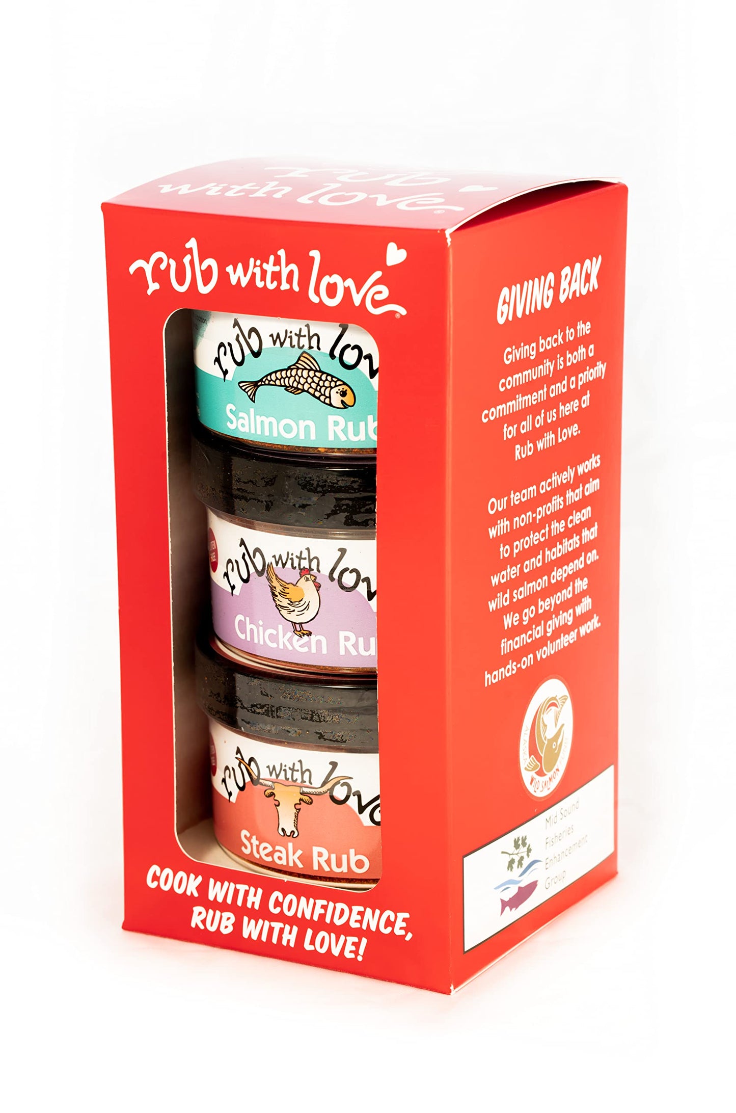 Rub with Love Everyday Meat Rubs Gift Set - 3 Jars, 3.5 Ounce Each, Grilling & BBQ Spices for Salmon, Chicken, and Steak