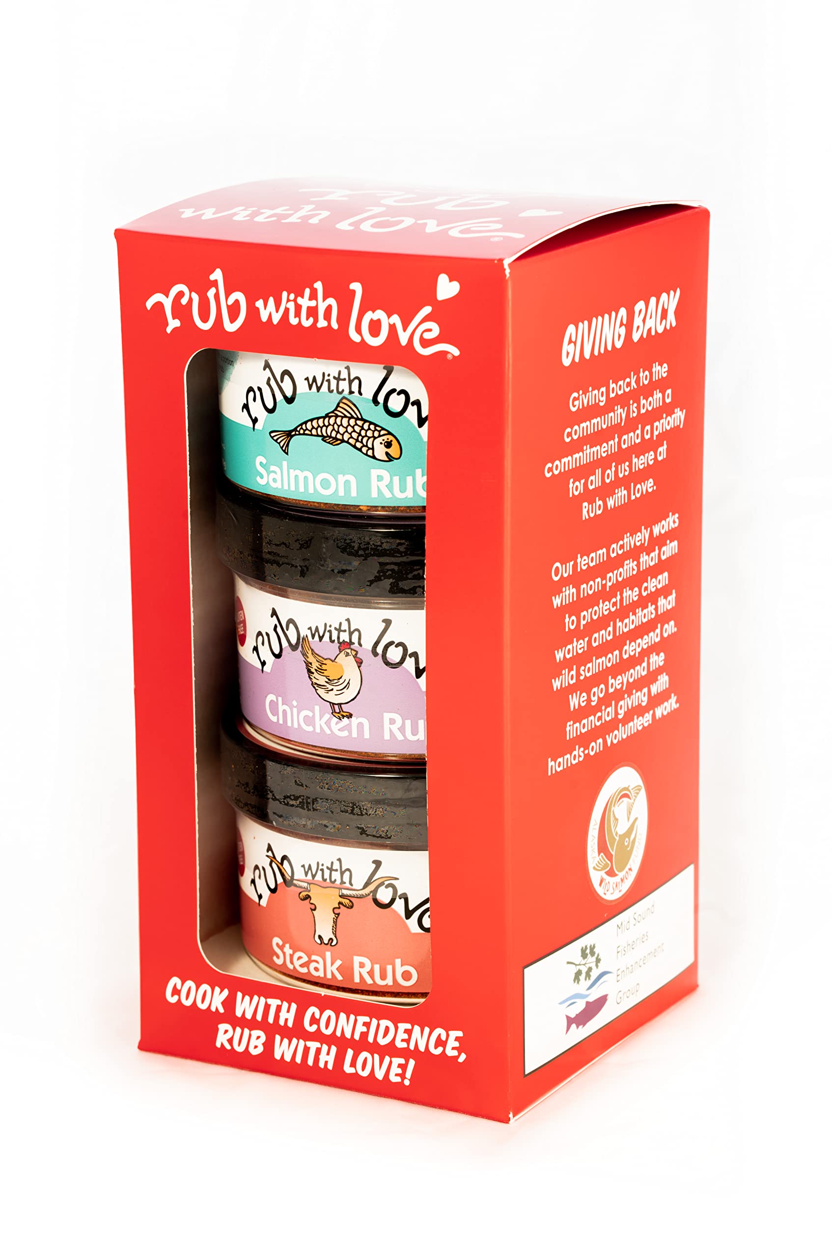 Rub with Love Everyday Meat Rubs Gift Set - 3 Jars, 3.5 Ounce Each, Grilling & BBQ Spices for Salmon, Chicken, and Steak