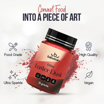 Bakeebake Luster Dust Edible 15G - Edible Glitter For Drinks & Desserts - Gluten Free Edible Red Dust For Cake Decorating - Tast