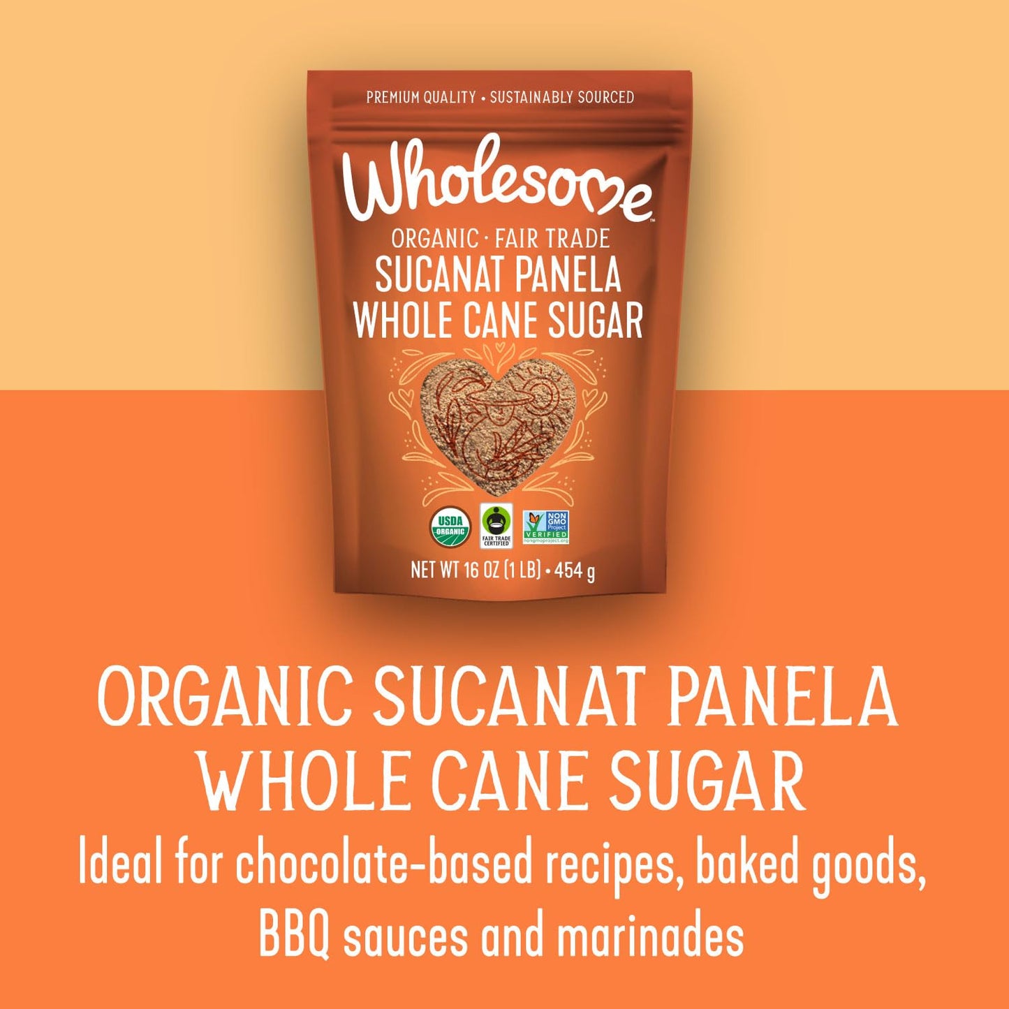 Wholesome Sweeteners 32-Ounce Organic Sucanat Panela Whole Cane Sugar, Fair Trade, Non-GMO Project Verified , Gluten Free & Vega