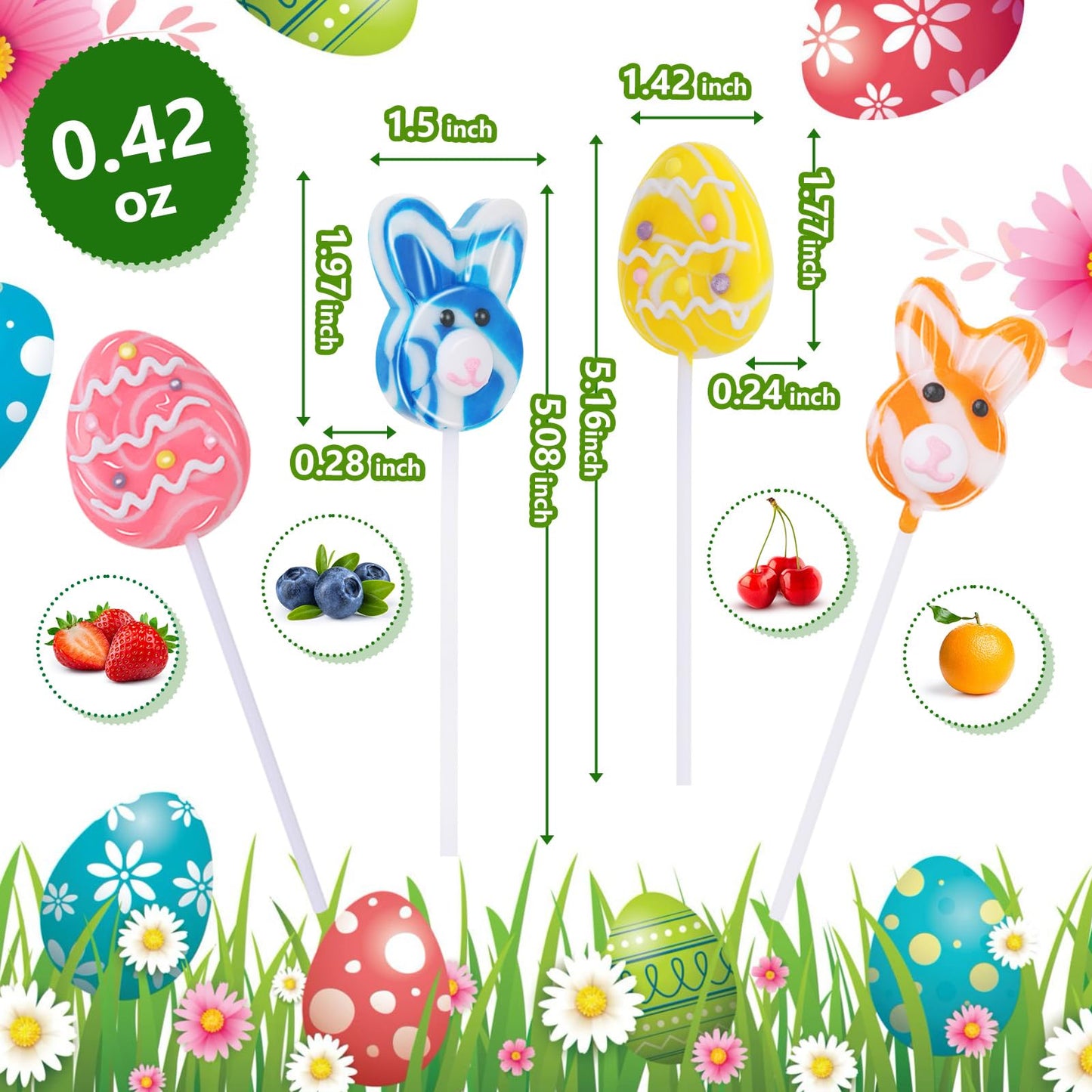 32 Pack Happy Easter Candy Suckers Lollipops, Cute Bunny & Egg Hard Lollipops Candy, Assorted Fruit Flavored Lollipop Suckers, I
