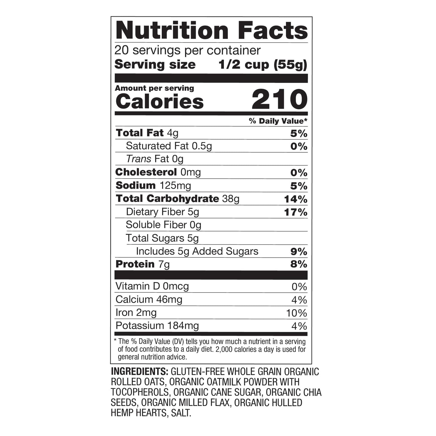 Oatsome Organic Overnight Oats with Chia, Flax, & Hemp, Gluten-Free Oatmeal with 7g of Protein, 2.5 lb Bag