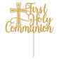 Bytorjar First Holy Communion Cake Topper, Gold Glitter, Model AA--0845, for Baptism, Christening, Baby Shower, Birthday Decorations