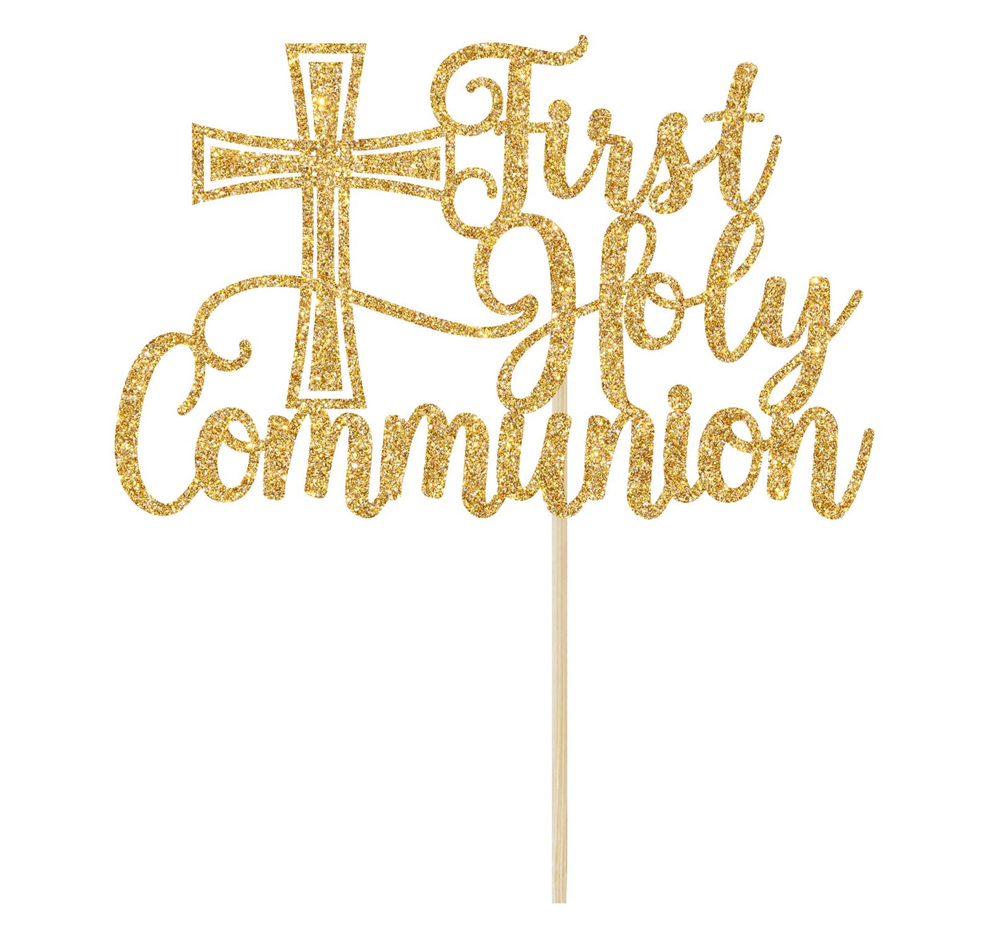 Bytorjar First Holy Communion Cake Topper, Gold Glitter, Model AA--0845, for Baptism, Christening, Baby Shower, Birthday Decorations