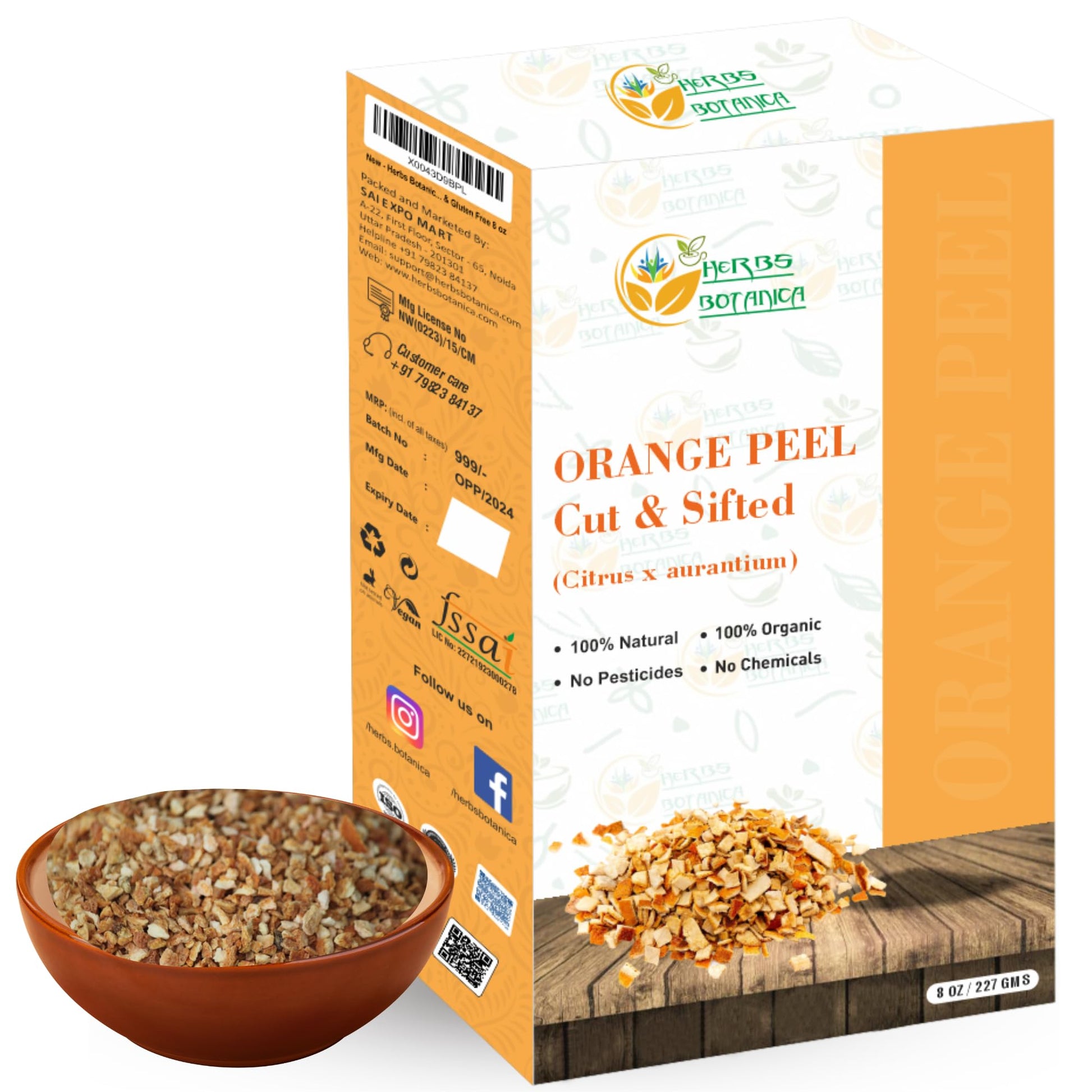 Herbs Botanica Dried Orange Peel Organic Cut & Sifted 8 oz Vegan Non-GMO Gluten-Free