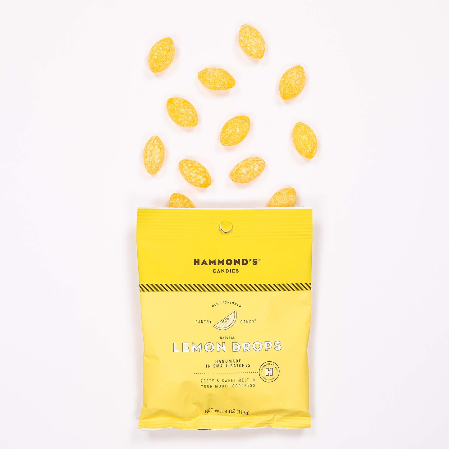 H nds Candies Old Fashioned Lemon Drops, 4 Ounce Bags, Handmade, Yellow, 4 Pack
