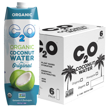 C2O Organic Coconut Water - 6 Tetra Packs, 33.8 Fl Oz - Plant Based, Non GMO, Natural Hydration
