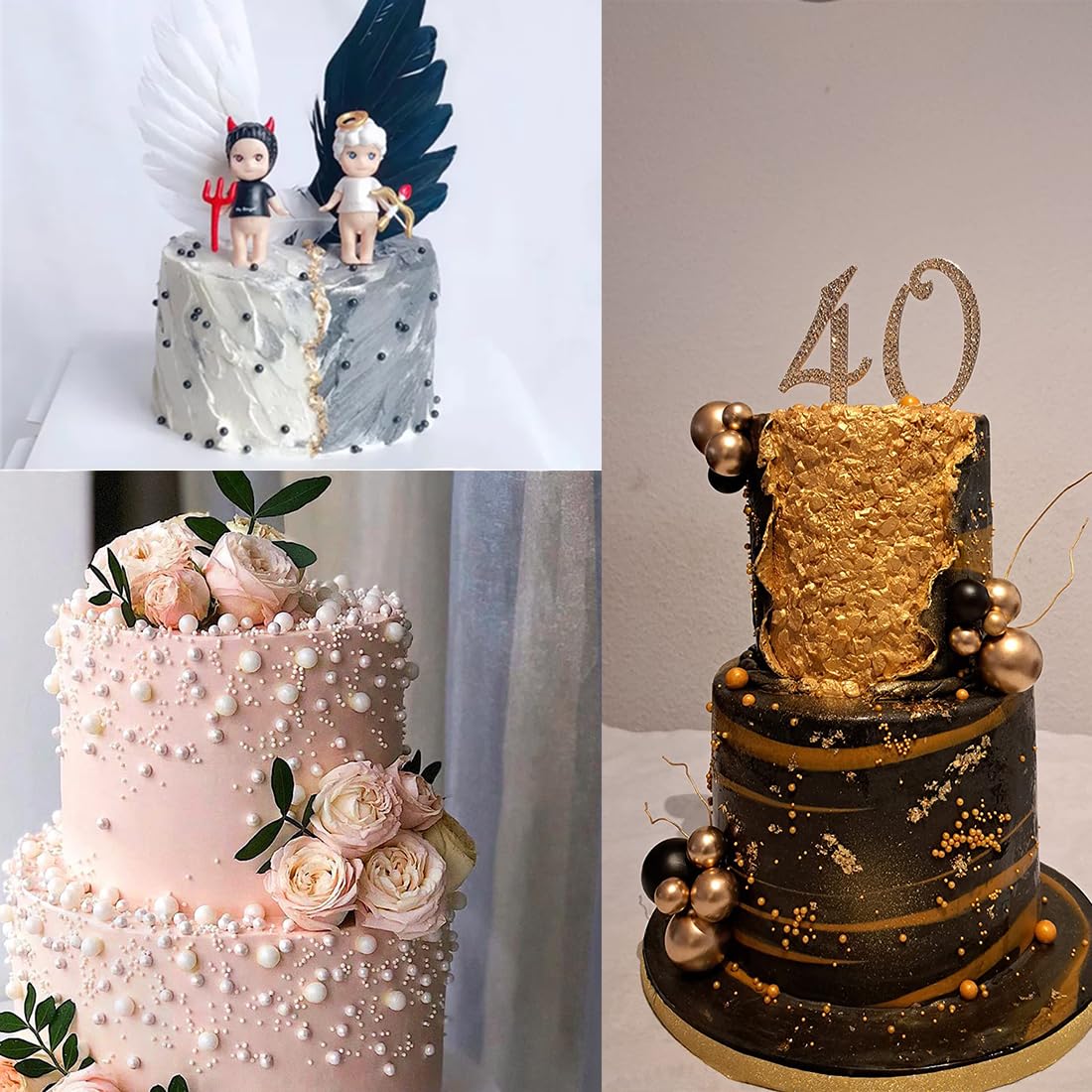Ephvodi Sprinkles For Cake Decorations, Black Gold Silver And White Pearl Sugar Sprinkles For Cupcake Toppers Wedding Party Hall