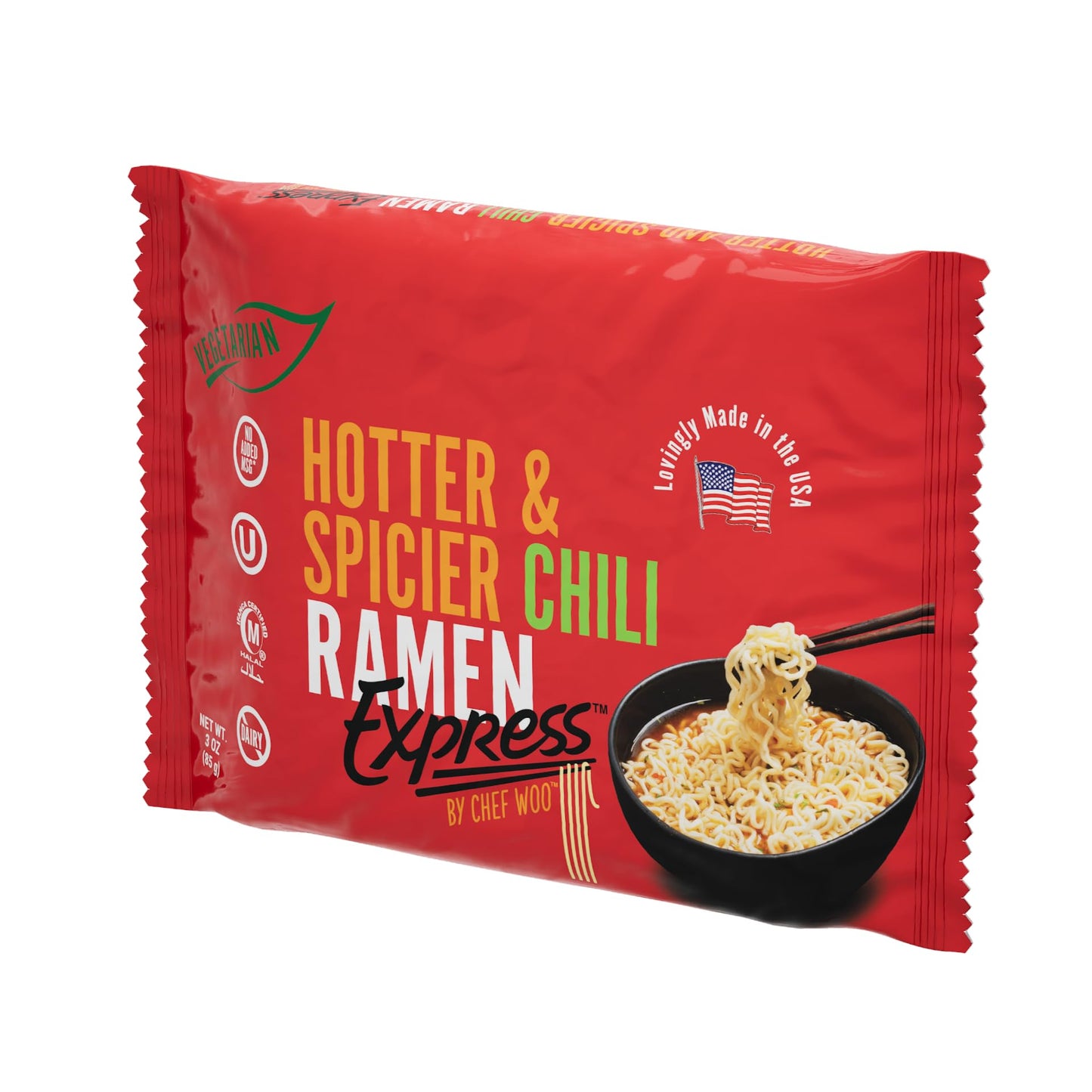 RAMEN EXPRESS Hotter and Spicier Flavor Ramen Noodle Packs, Vegetarian, 3 Oz Each (Pack of 24), Egg-Free, Dairy-Free, Red
