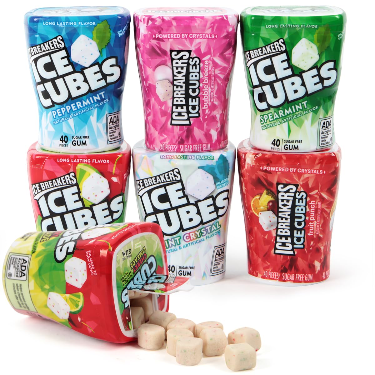 Icecubes Variety Pack - Sugar Free Refreshingly Cool Icecubes Gum Of Peppermint, Bubble Breeze, Spearmint, Cherry Limeade, Mint Crystal, And Fruit Punch Flavors, 6 Pack