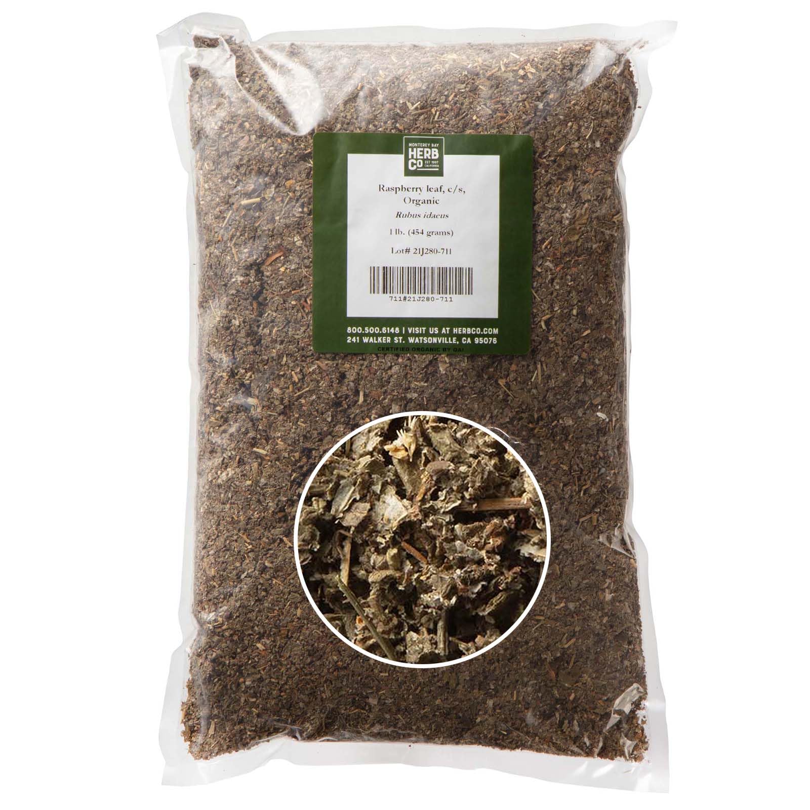 MONTEREY BAY HERB CO Organic Raspberry Leaf Cut & Sifted Tea – 1 LB Bag, 100% Natural, Kosher Berries (Rubus idaeus)
