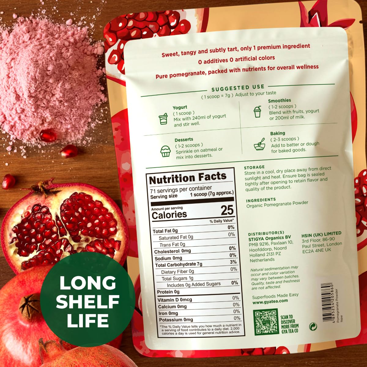 Gya Tea Co Pomegranate Powder 1.1lb (17.64 Oz) - 100% USDA Organic Freeze-Dried Whole Fruit - Antioxidant Rich Superfood for Drinks & More - Immunity & Energy Boost - Non-GMO  Gluten-Free  Sugar-Free