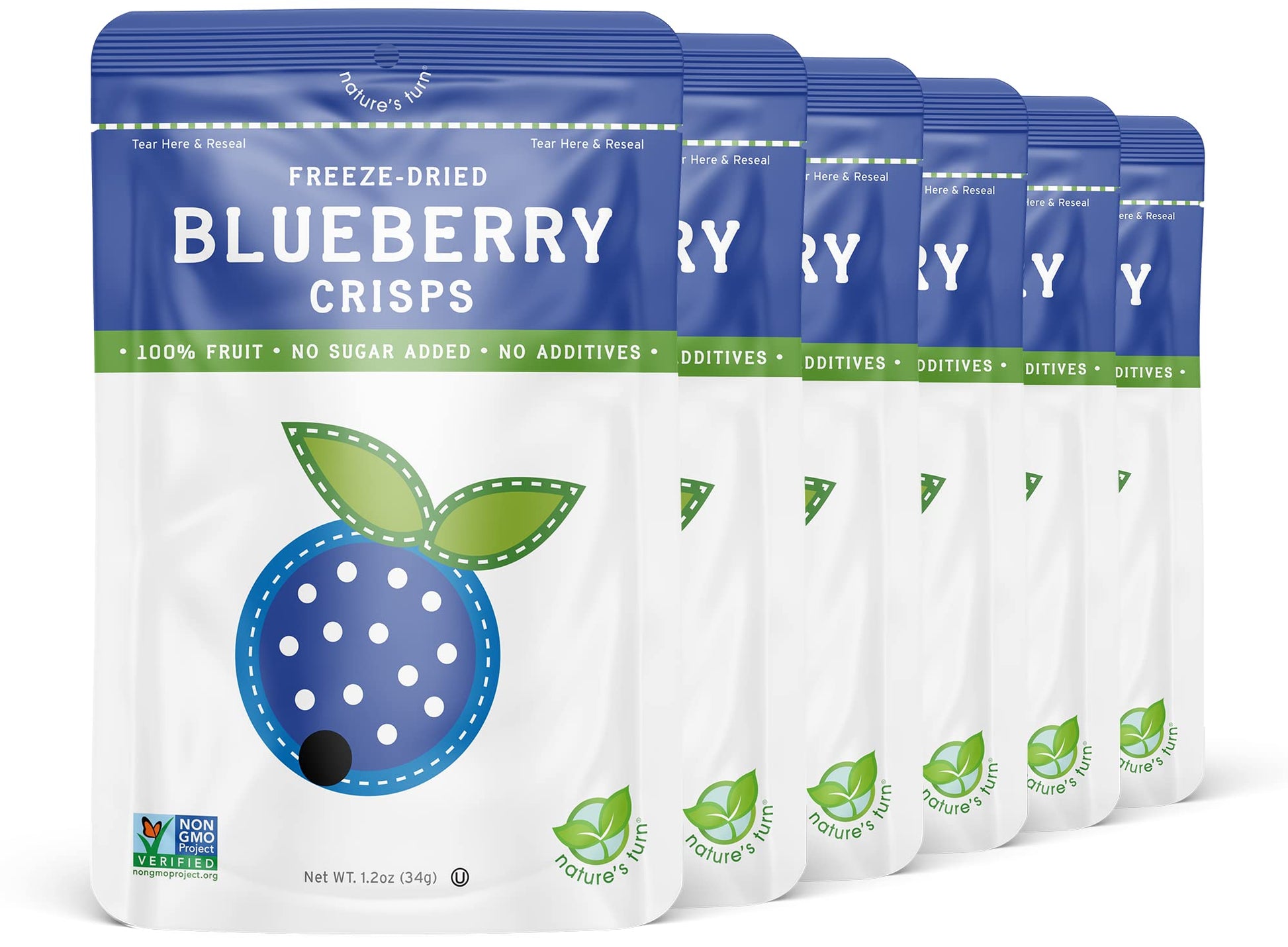 Nature'S Turn Freeze-Dried Fruit Snacks, Blueberry Crisps, Pack Of 6 (1.2 Oz Each)