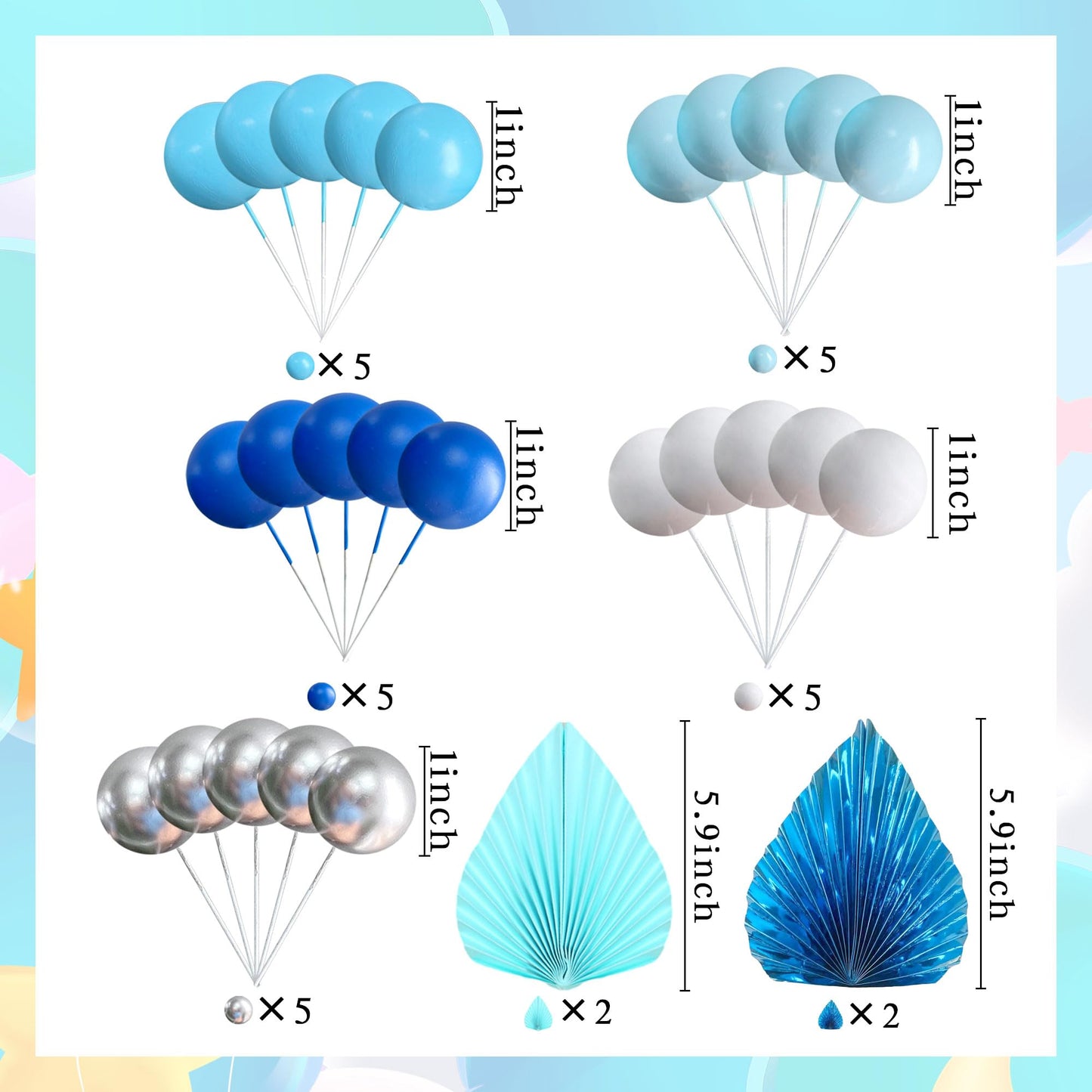 Blue Cake Decoration Blue Silver Balls Cake Topper Baby Shower Cake Decoration For Wedding Bridal Shower Birthday