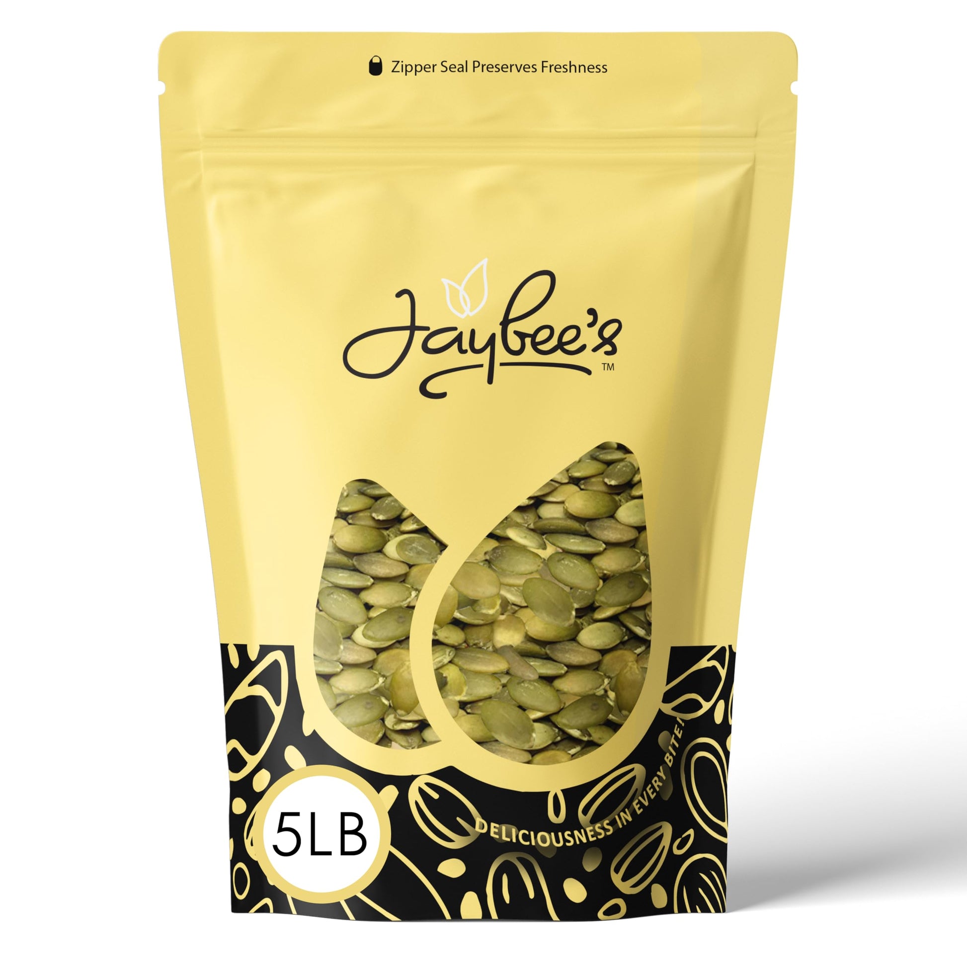 Jaybees Raw Pumpkin Seeds Pepitas, Unsalted, 5 Pound Bag - Healthy Snack for Keto, Vegan, Paleo Diets, Kosher Certified