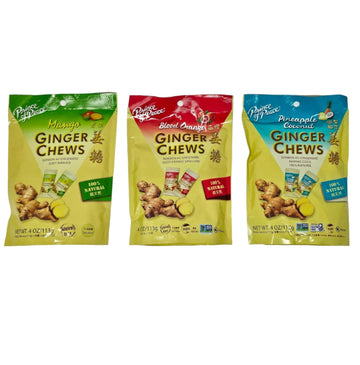 Ginger Chews Mango, Blood Orange, Pineapple Coconut, Candied Ginger (Variety 3 packs, 4 oz each), All Natural, Gluten Free, Vega