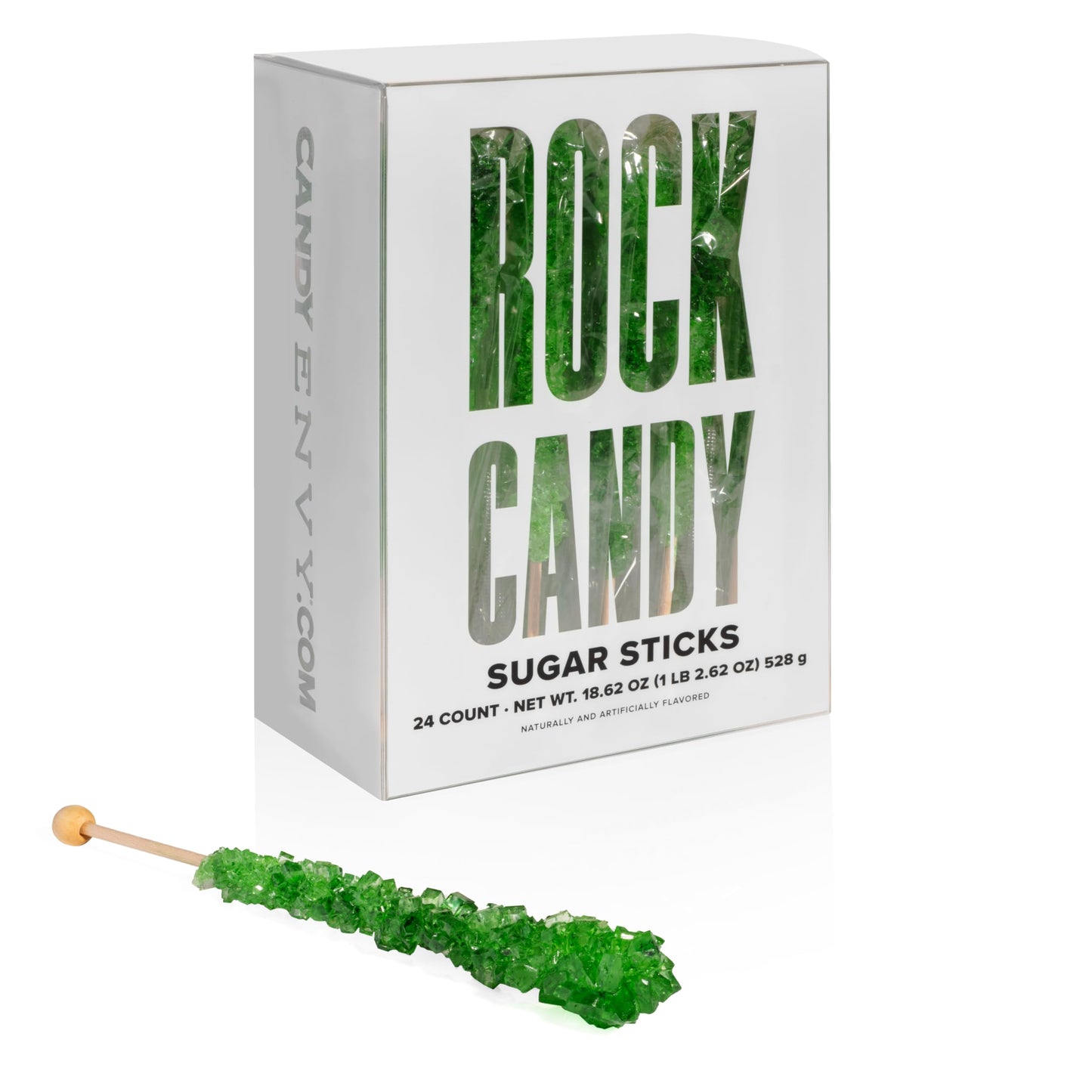 Candy Envy Green Rock Candy Sugar Sticks - Green Apple Flavor - 24 Count Individually Wrapped Party Favors