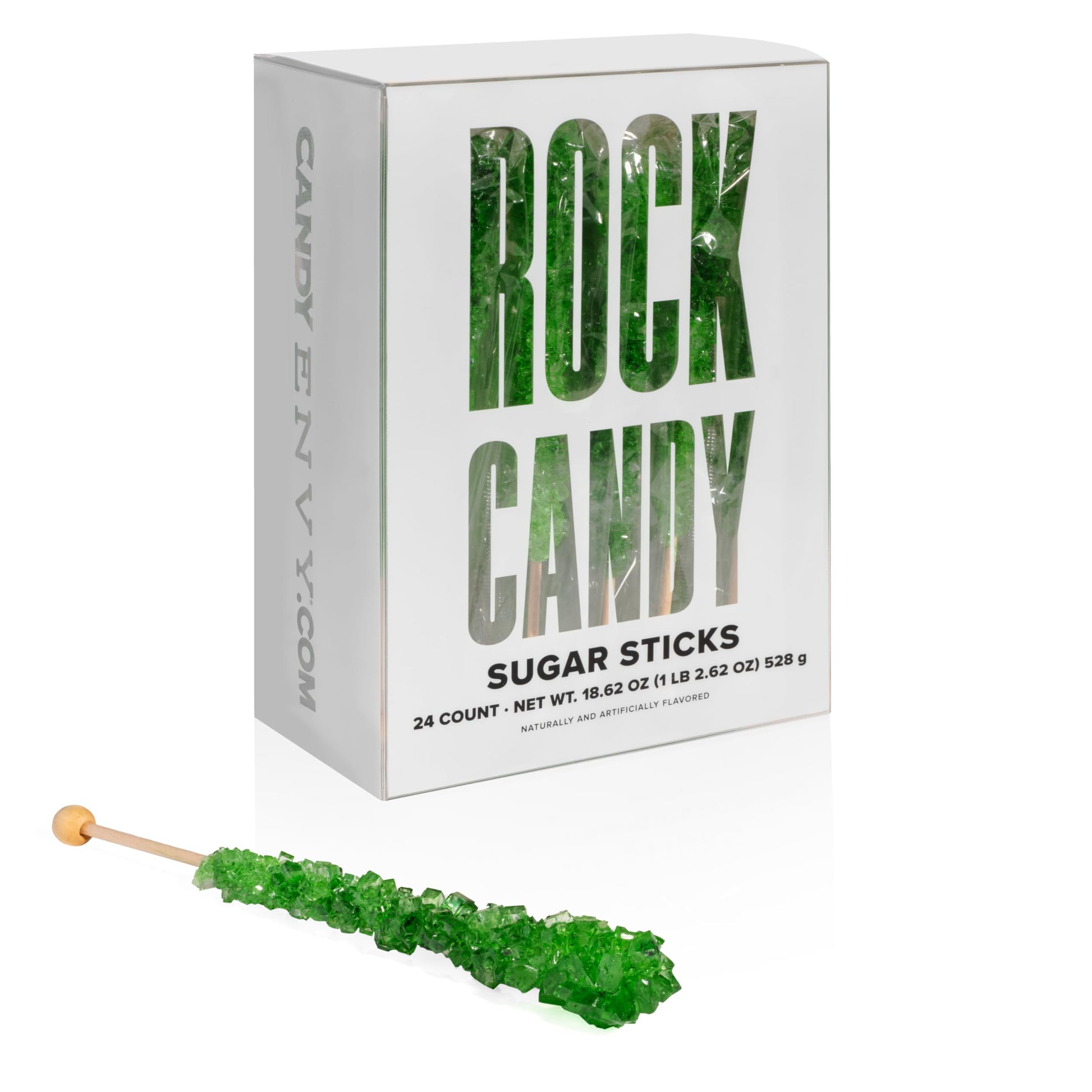 Candy Envy Green Rock Candy Sugar Sticks - Green Apple Flavor - 24 Count Individually Wrapped Party Favors