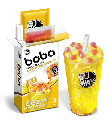 J WAY Instant Passionfruit Pineapple Green Tea Kit with Authentic Fruity Colorful Tapioca Boba, Ready in Under One Minute, Paper