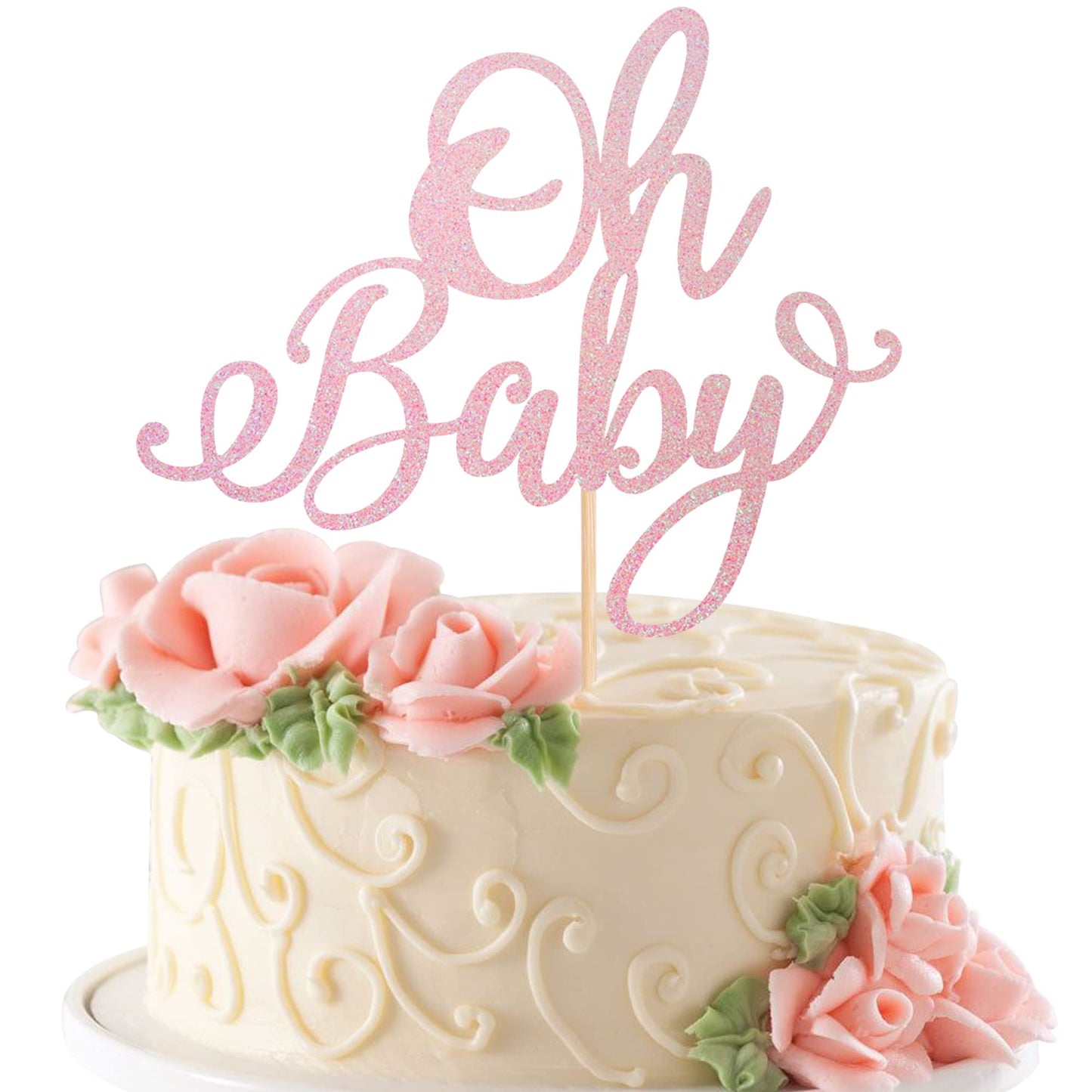 Rsstarxi 1 Pack Oh Baby Cake Topper - Pink Glitter Baby Shower Cake Pick Decorations For Baptism  Gender Reveal  Or Kids Birthday Party
