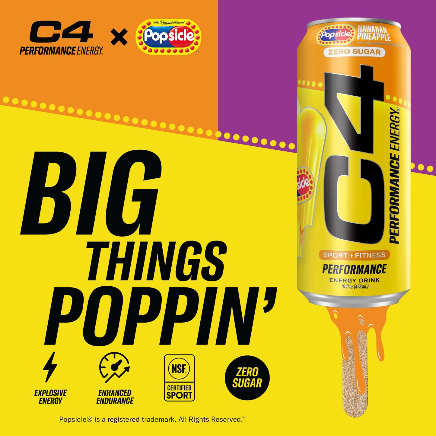 Cellucor C4 Energy Drink - Hawaiian Pineapple Popsicle, Carbonated, Sugar Free, 16 Fl Oz, Pack of 12