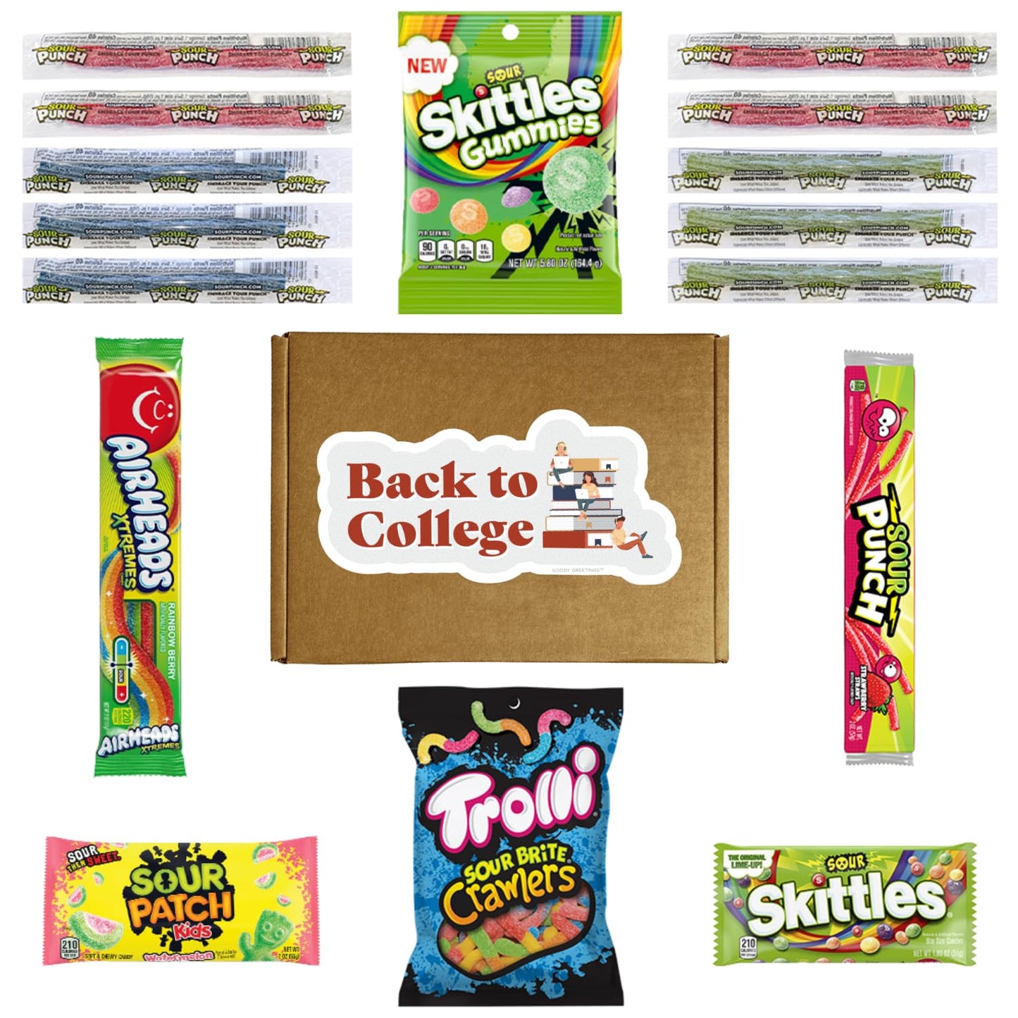 Hangry Kit Back To College Sour Candy Kit - 16-Piece Variety Pack With All Your Favorite Sour Candy Classics In A 'Back To Colle