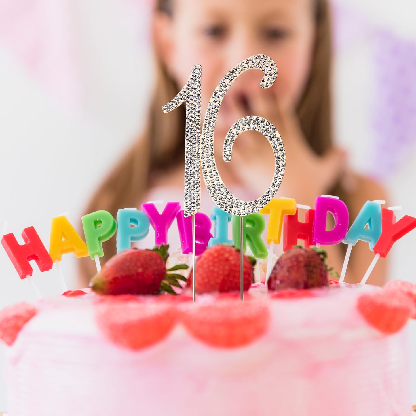 Aolly 16Th Birthday Cake Topper - Crystal Rhinestones, Gold