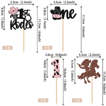 24 Pcs Cowboy 1St Birthday Cupcake Toppers Glitter Hat Cowboy One My 1St Rodeo Cupcake Picks First Birthday Cow One Cake Decorat