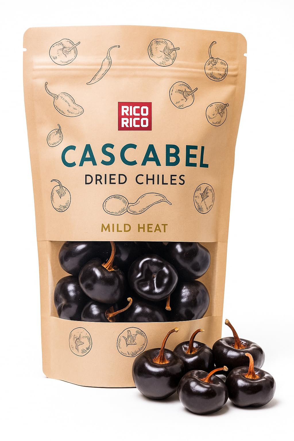 RICO RICO Cascabel Dried Peppers 12 Oz - Premium Cascabel Chiles Secos, Mild Heat & Nutty Flavor for Authentic Mexican Cuisine, 