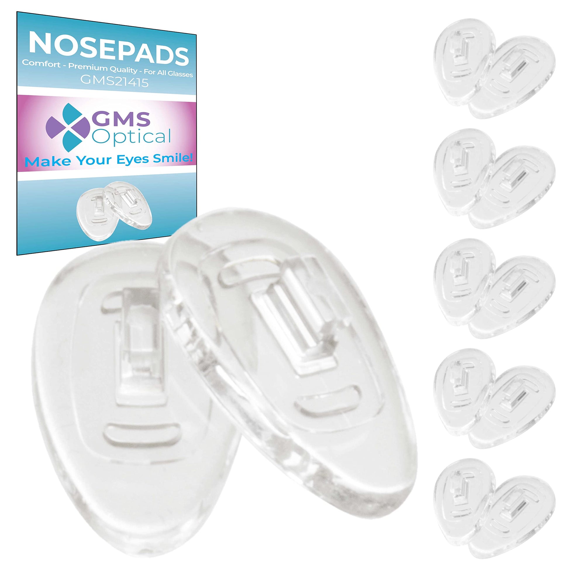 Gms Optical Push-In Tear Drop Silicone Nose Pads For Glasses, Sunglasses, And Eye Wear (5 Pair (Pack Of 1), 15Mm - Medium)