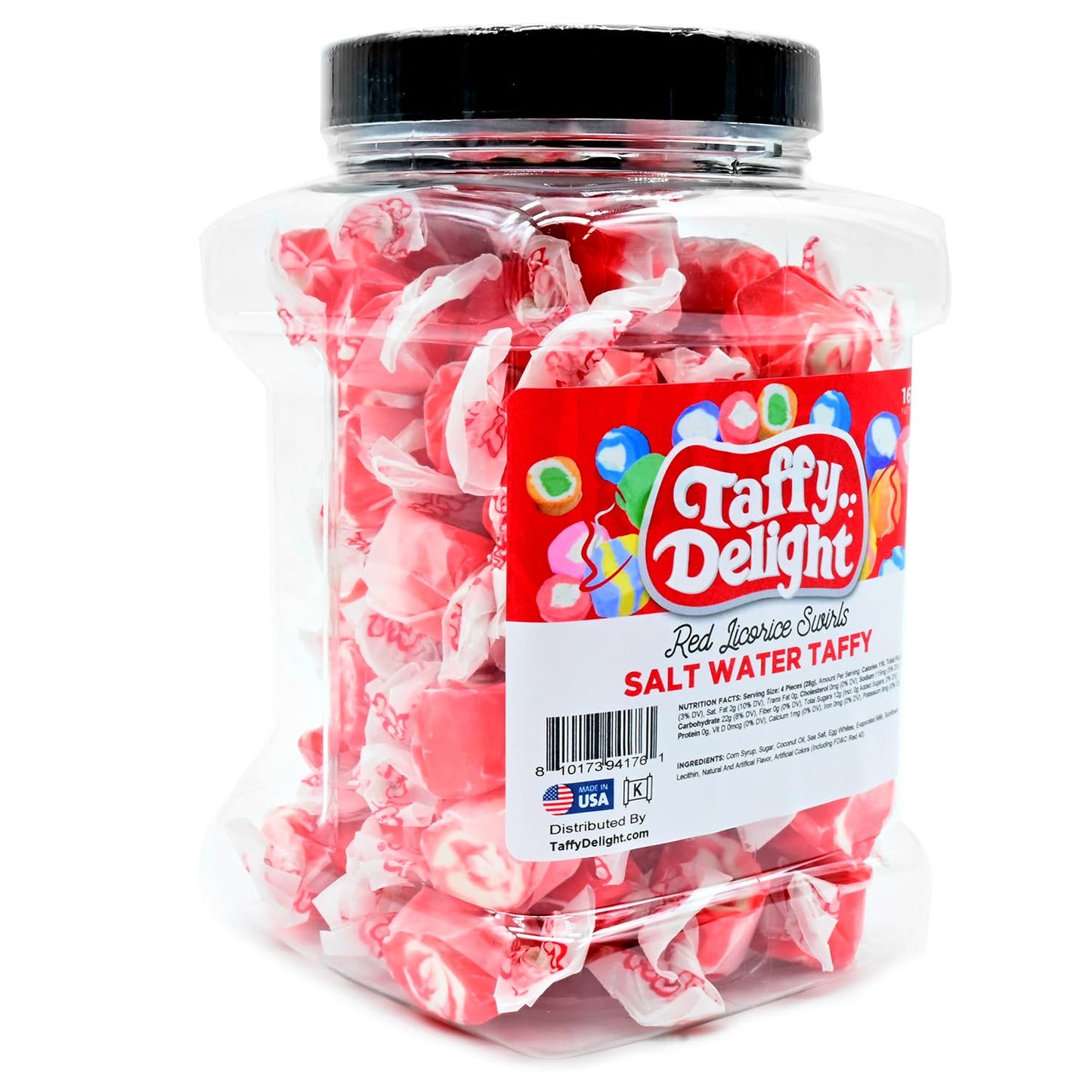 Taffy Delight Salt Water Taffy (16Oz, Red Licorice Swirls)