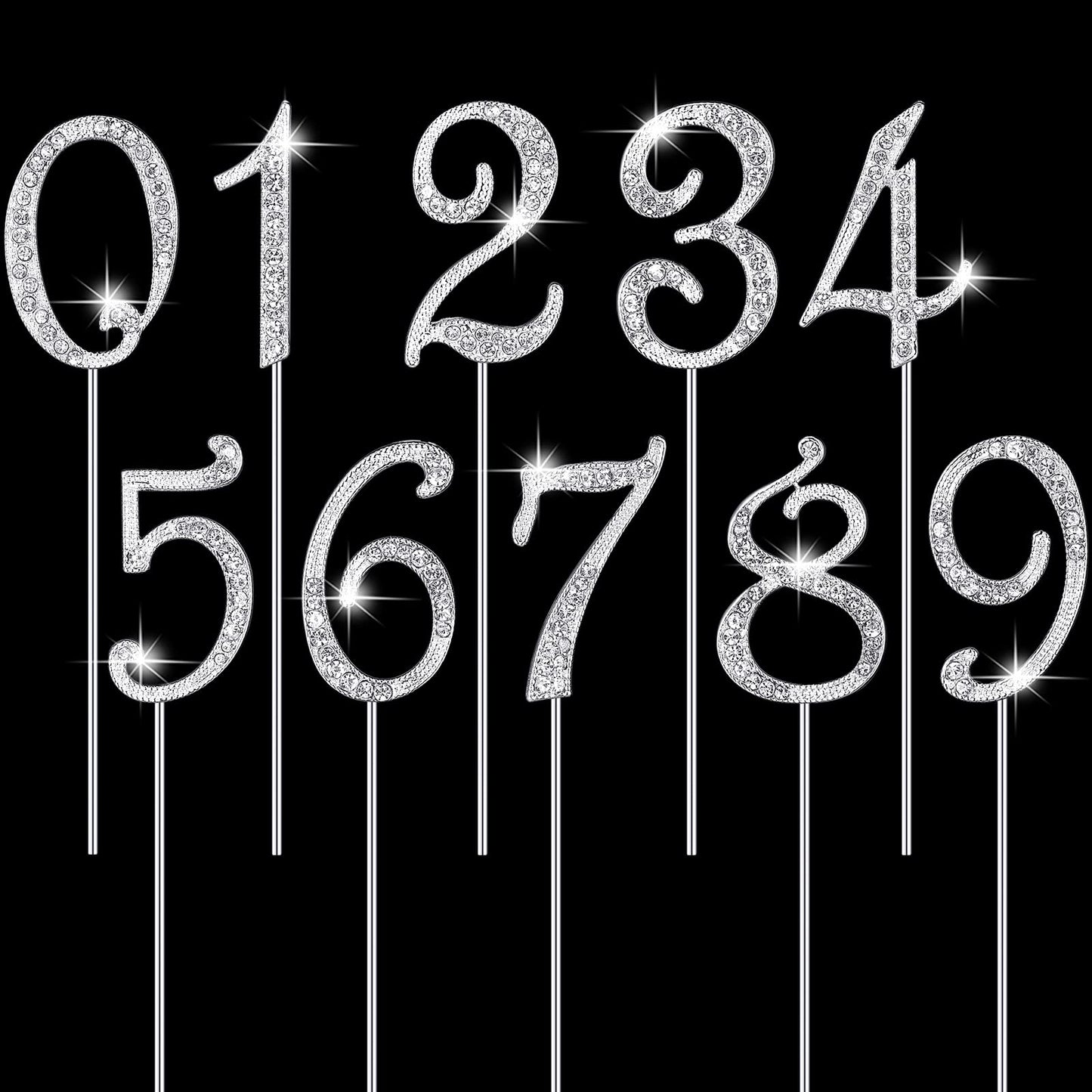 Numbers 0-9 Cake Topper Mini Diamond Gems Birthday Cake Toppers Bling Rhinestone Cake Topper Birthday Party Decoration For Weddi
