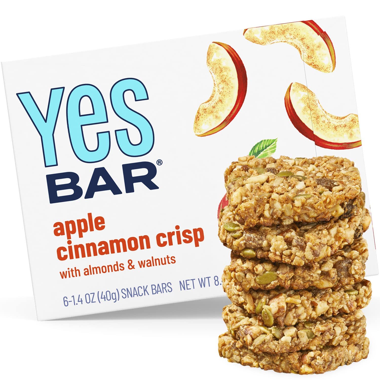 The Yes Bar Apple Cinnamon Crisp - Plant Based Protein, Decadent Snack Bar - Vegan, Paleo, Gluten Free, Dairy Free, Low Sugar, H