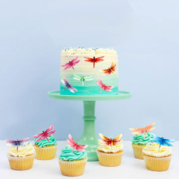 45Pcs Edible Dragonfly Cupcake Toppers Wafer Paper Insect Themed Cake Decoration Drink Topper Wedding Baby Bath Cake Decorations