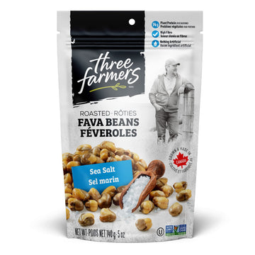 Three Farmers - Roasted Fava Beans 3-Pack | Sea Salt | 3 Pack - 140g | Gluten-Free | Vegan | Kosher | Plant Protein | High Fibre