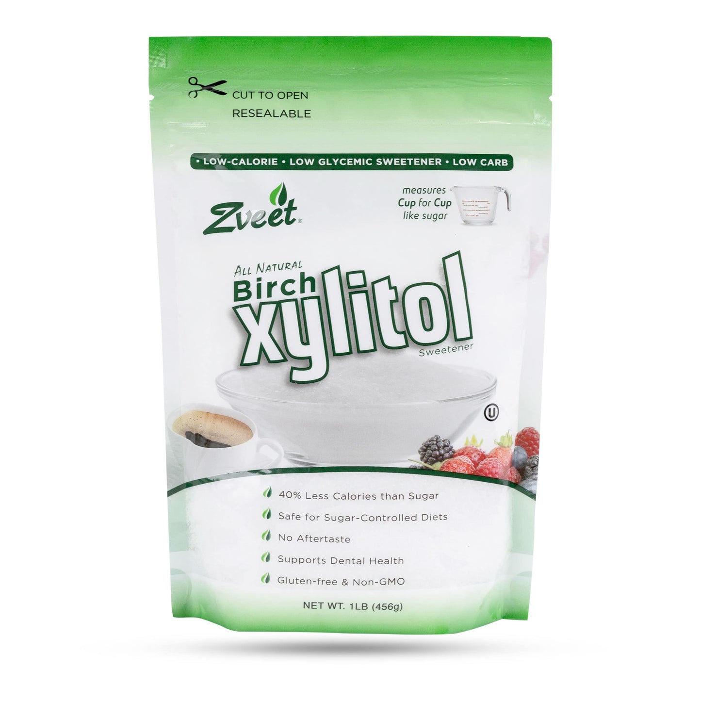 Zveet Birch Xylitol Sweetener - Keto Friendly, Non-GMO, 1 Pound, Green