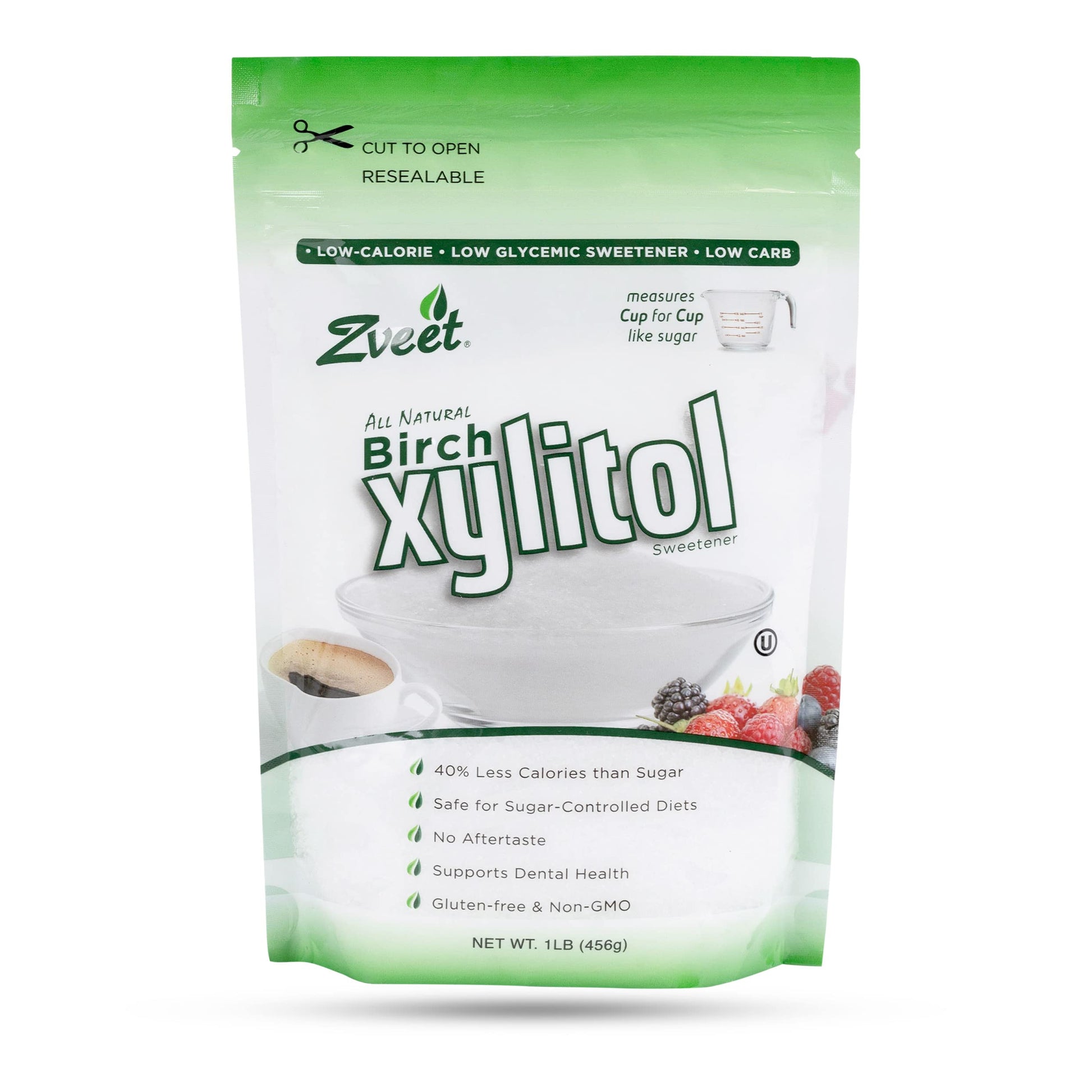 Zveet Birch Xylitol Sweetener - Keto Friendly, Non-GMO, 1 Pound, Green