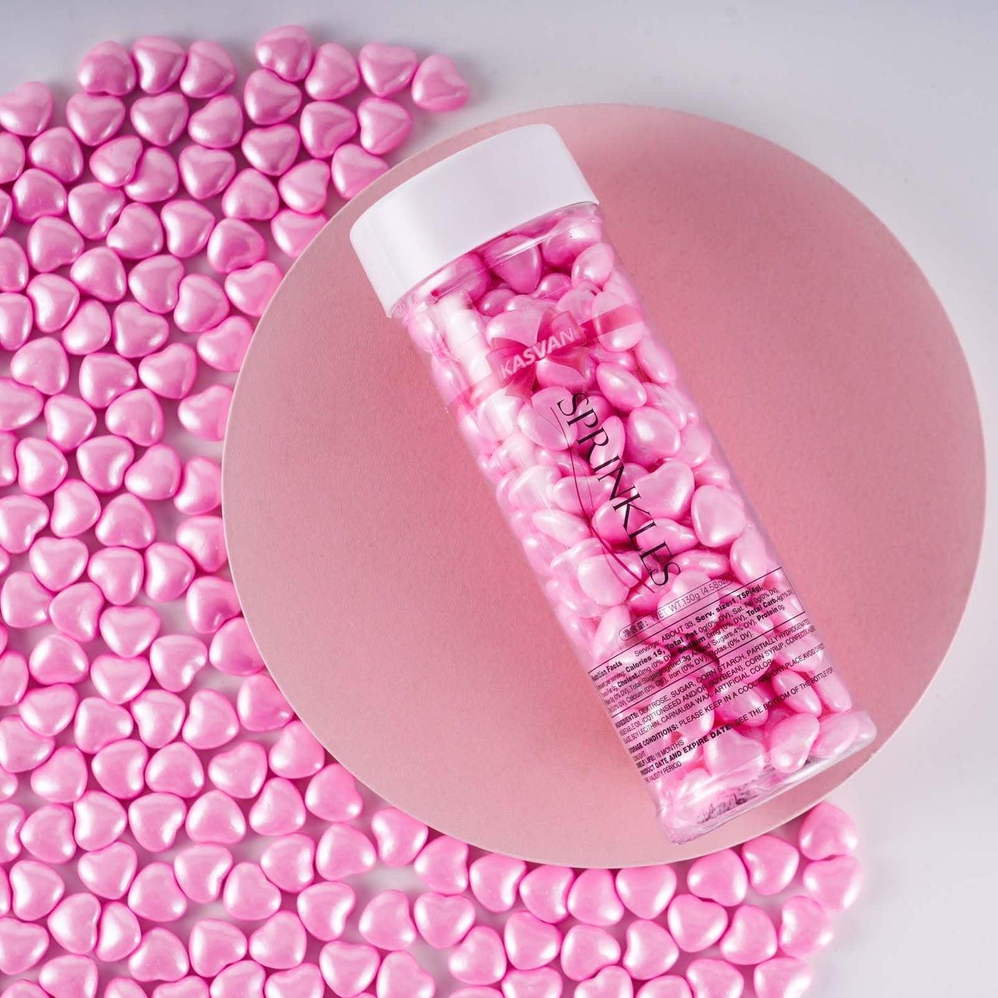 Kasvan Pink Heart Shapes Sprinkles - Edible Candy Pearls 130G/4.58 Oz, Mix Size, Baking Cake Decorations, Ice Cream Toppings And