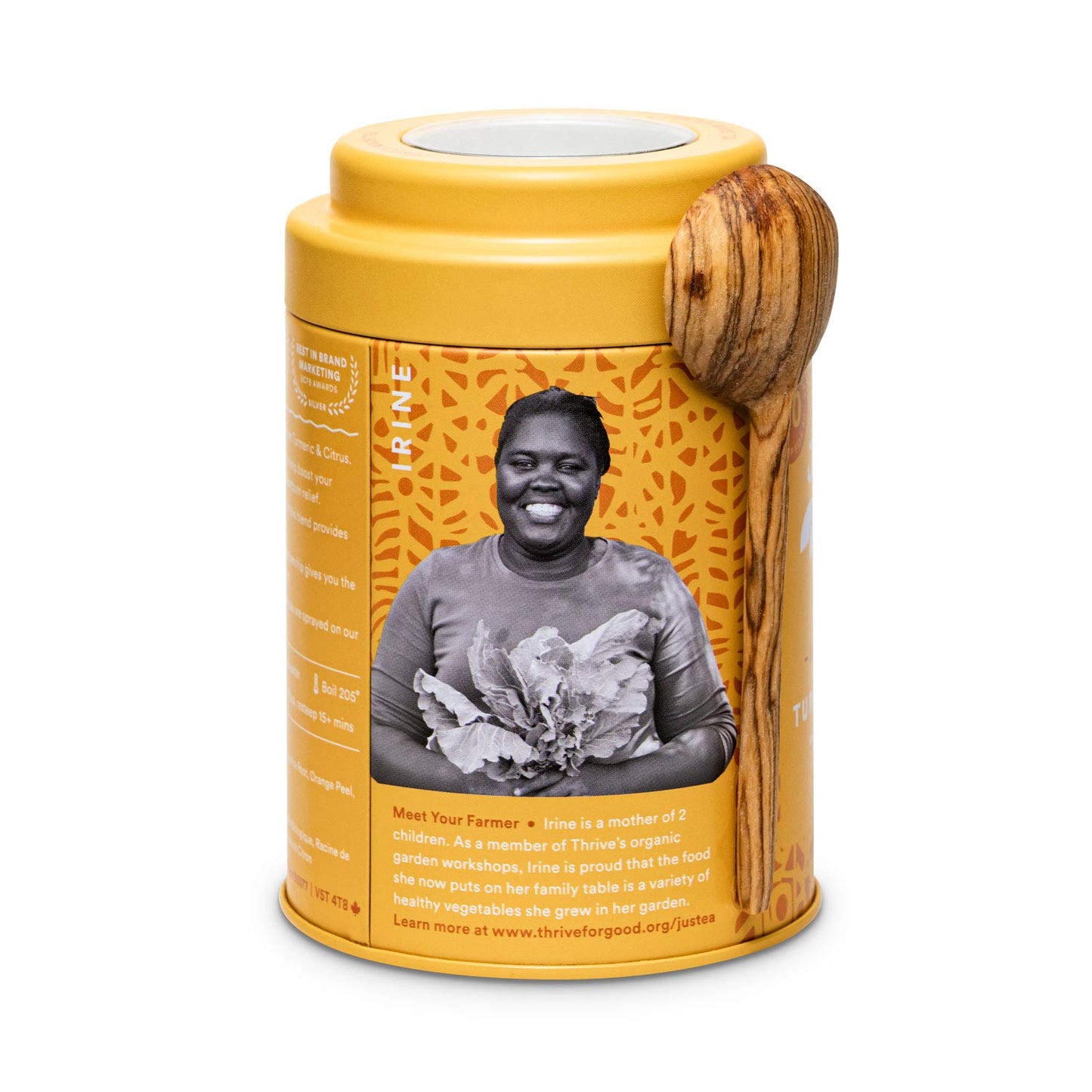 JusTea Turmeric Ginger Loose Leaf Herbal Tea, 110g, Caffeine Free, Non-GMO, Fair Trade, Includes Hand Carved Spoon