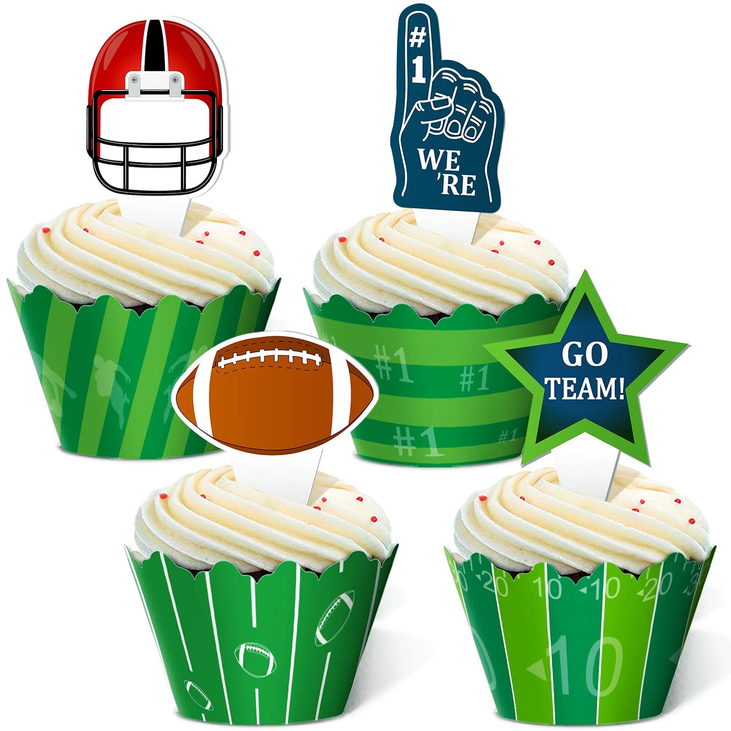 48Pcs Football Cupcake Topper Wrapper Party Supplies Decoration Sports Game Day Super Bowl Sunday
