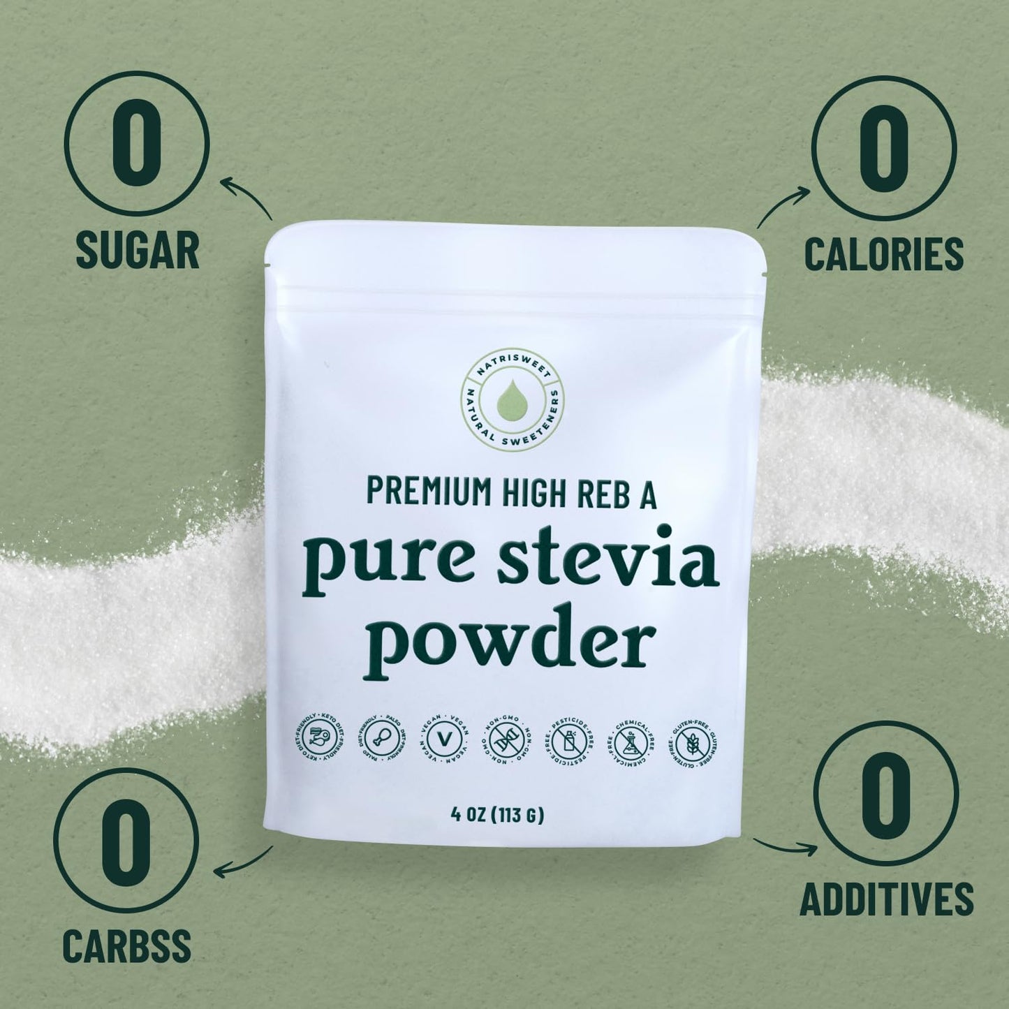 NatriSweet Stevia Powder, 4 oz - Zero Calorie Sweetener, Non-GMO, Keto Friendly, No Fillers, Natural Baking Extract, 810 Servings