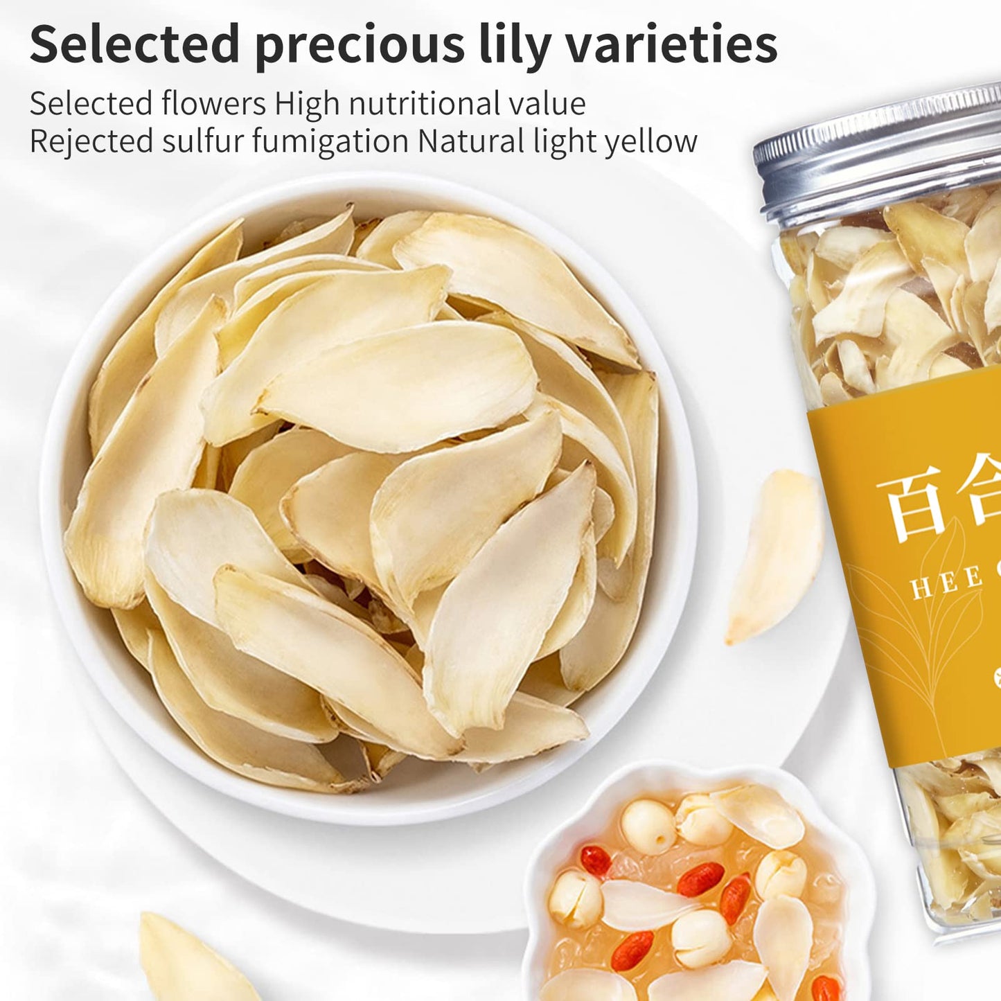 Hee Creek Dried Lily Bulb 240g (120g*2) 8.5oz Herbal Tea, Dried Lily Buds Bulbs Bai He Lilies for Tea, Cooking, Porridge, Sulfur