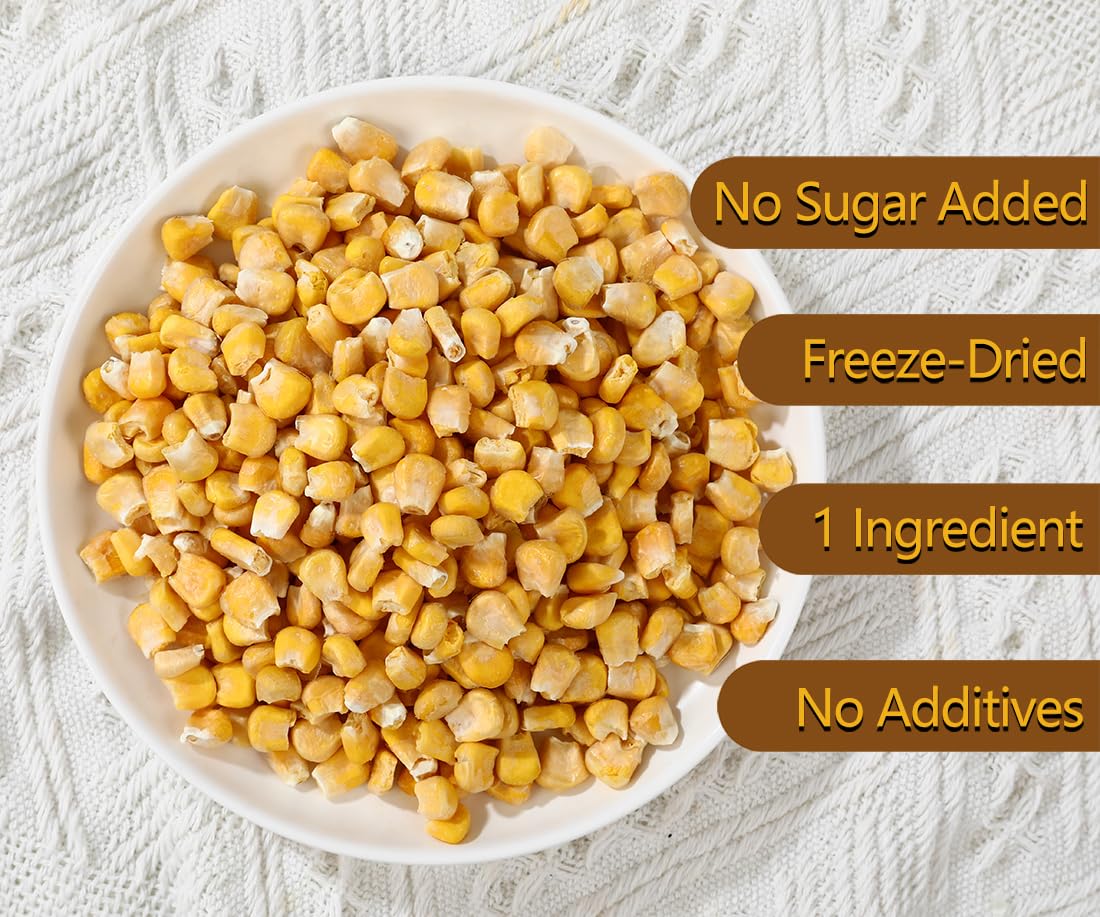 Premium Freeze Dried Sweet Corn 7 Oz/199g,1 Ingredient, No Sugar Added. Frozen Dehydrated Corn, 100% Natural & Gluten Free & No