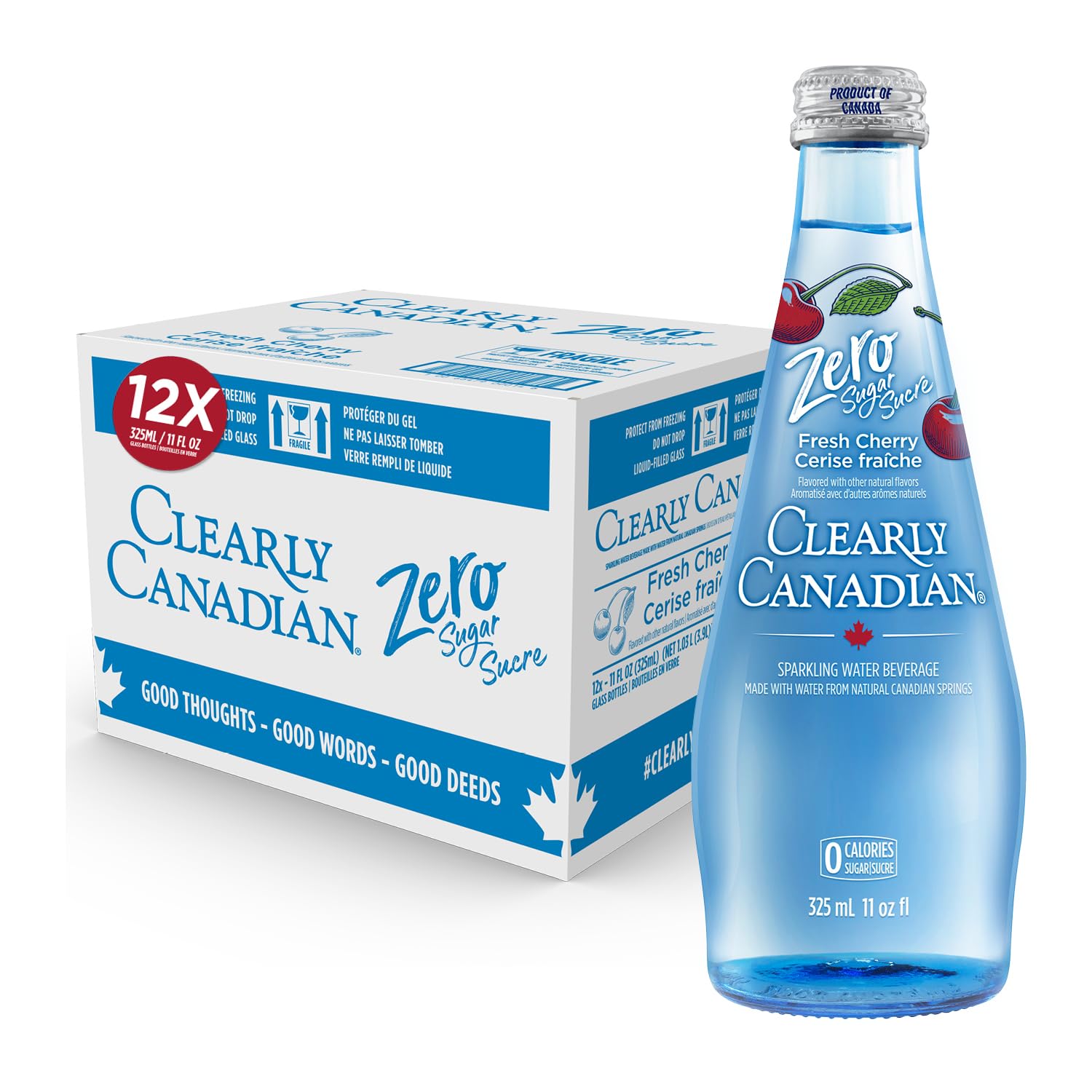 Clearly Canadian Sparkling Water Beverage, Zero Sugar & Zero Calories, 12 Bottles x 11 Fl Oz (325mL)