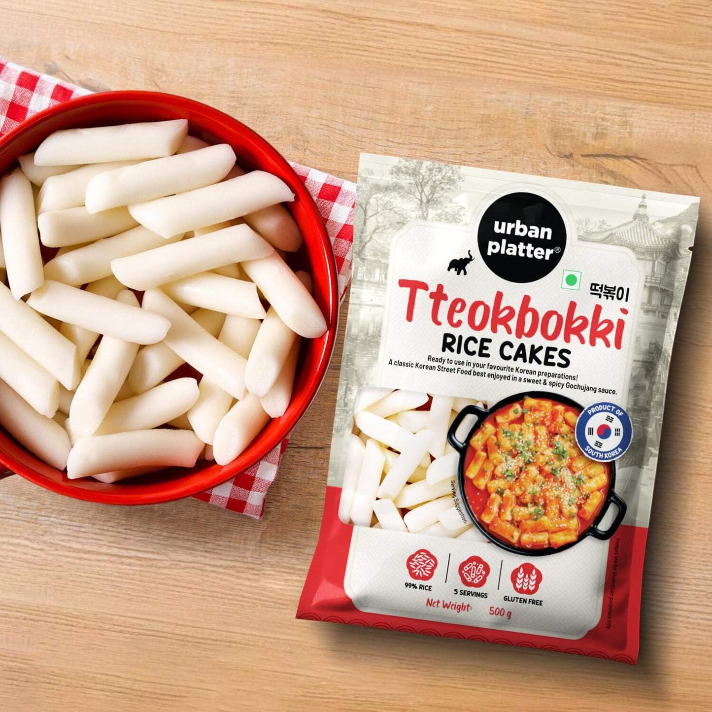 Urban Platter Korean Tteokbokki Rice Cakes, 17.64 Oz (500g), Vegan, Gluten-Free, Authentic Street Food