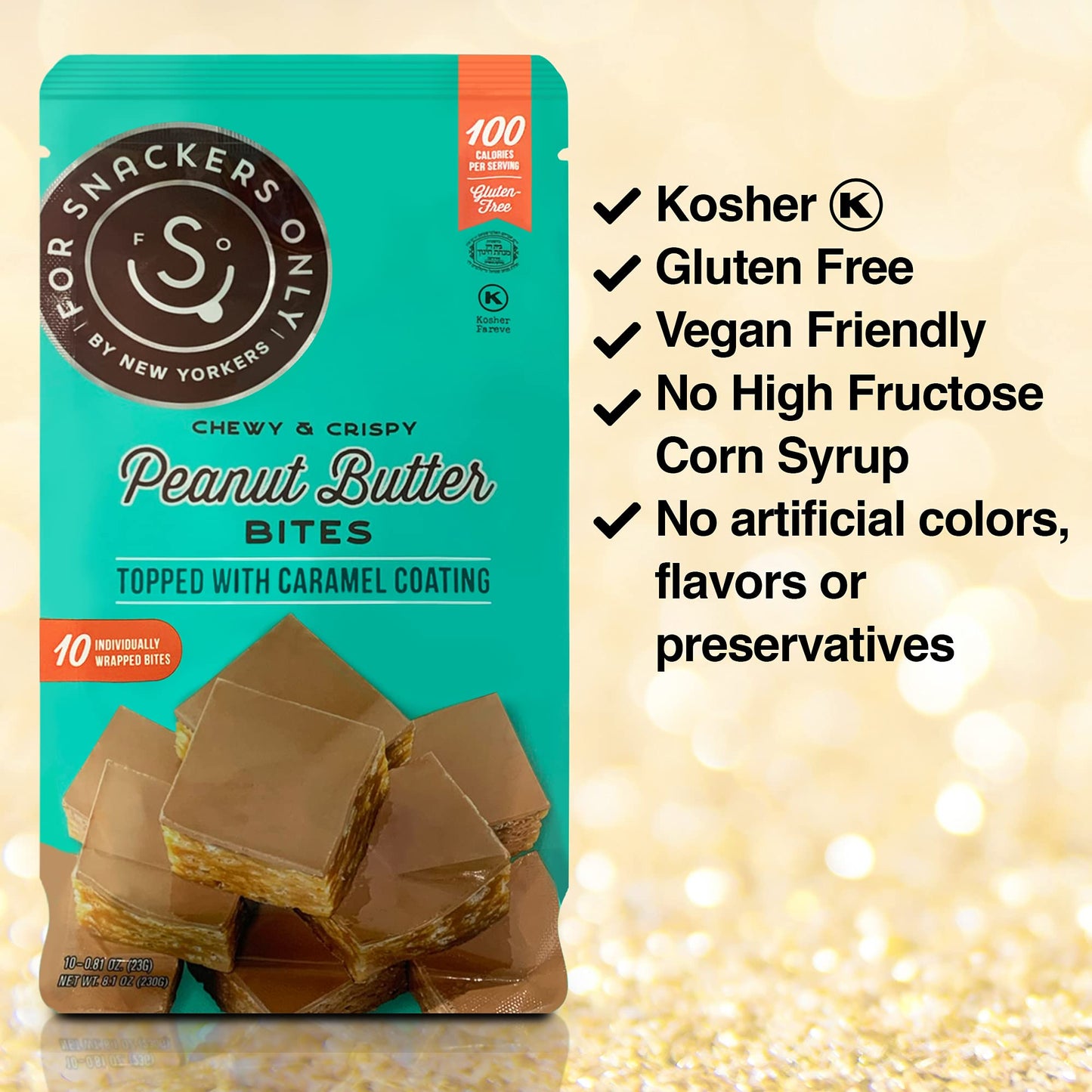 For Snackers Only Peanut Butter Bites - Gluten Free & Vegan - 8 Count Individually Wrapped Snacks