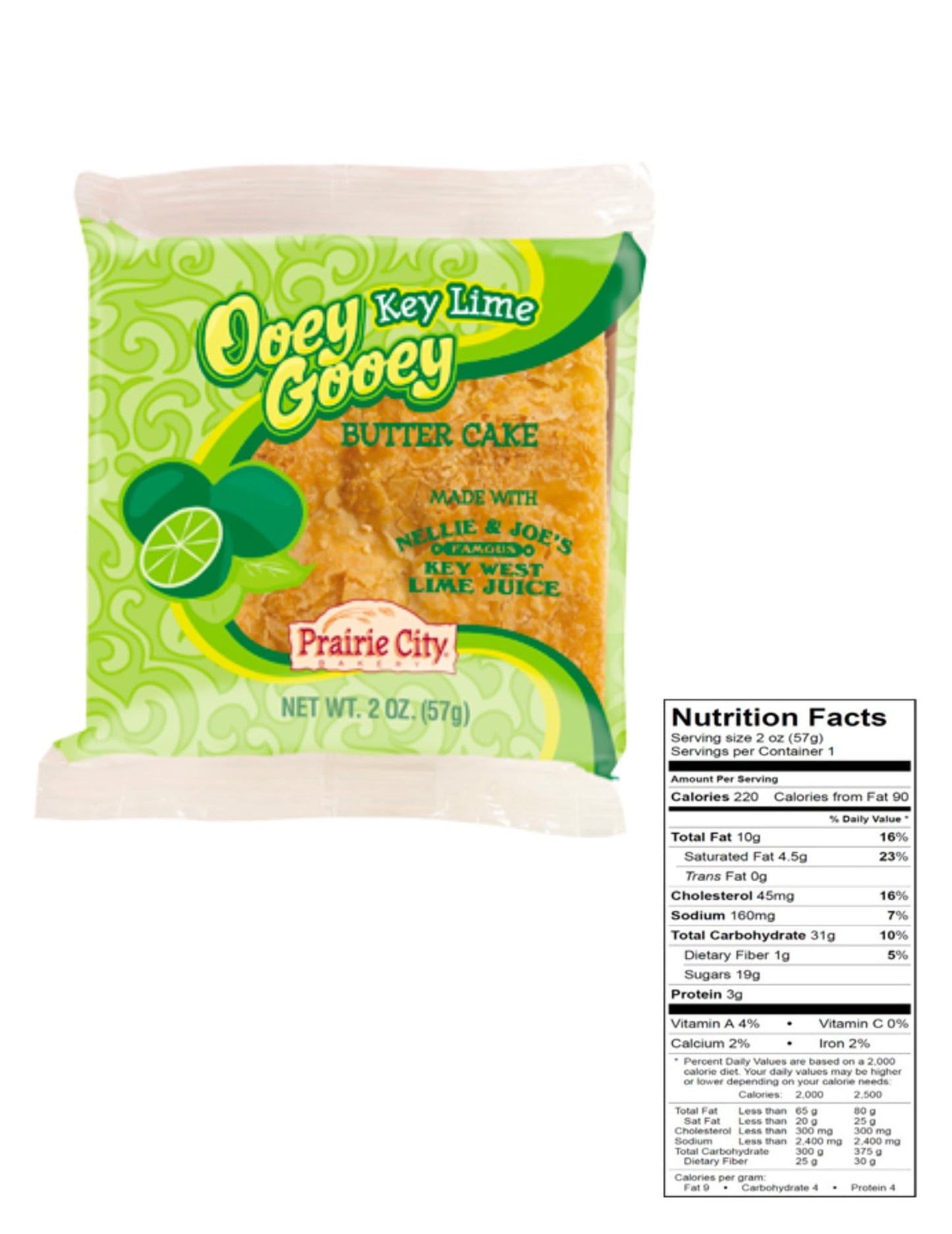 Prairie City Bakery Ooey Gooey Butter Cake Snack Cakes, Key Lime, 2 Ounce (Pack of 10)