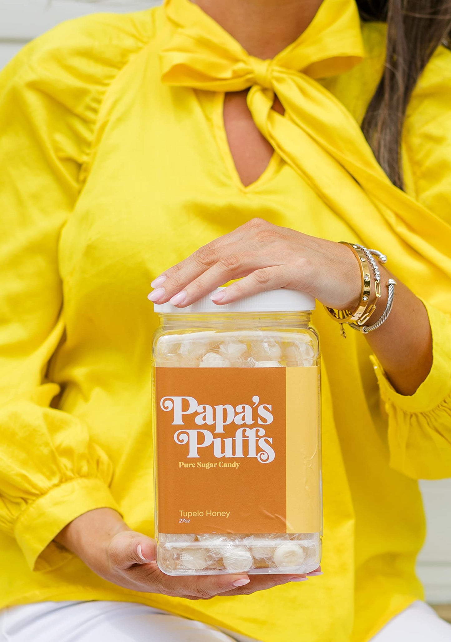 Papa'S Puffs Tupelo Honey Flavored Pure Sugar Candy - Individually Wrapped In Resealable Tub - Fat-Free, Gluten-Free, Cholestero